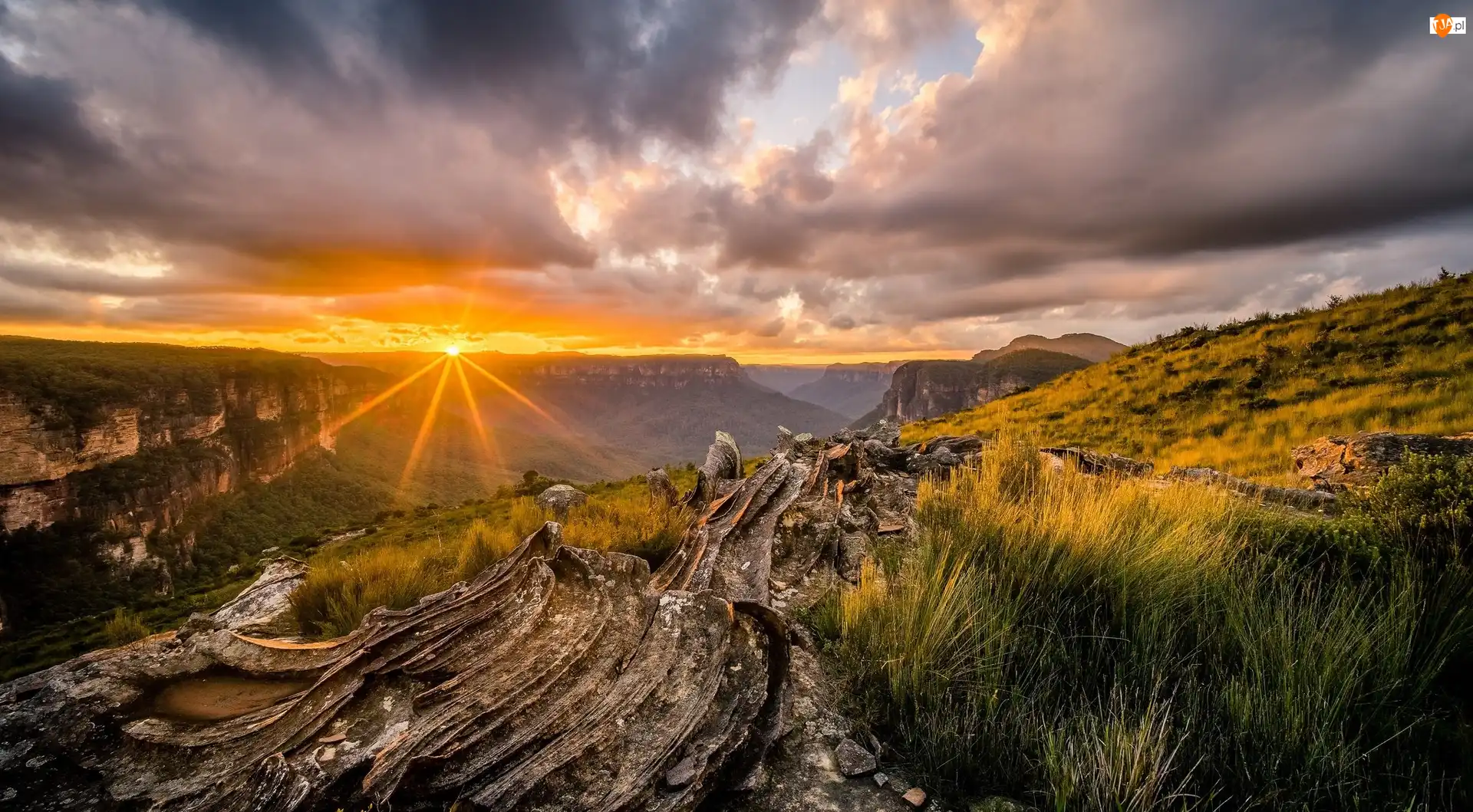 Góry Blue Mountains, Skały, Nowa Południowa Walia, Australia, Zachód Słońca