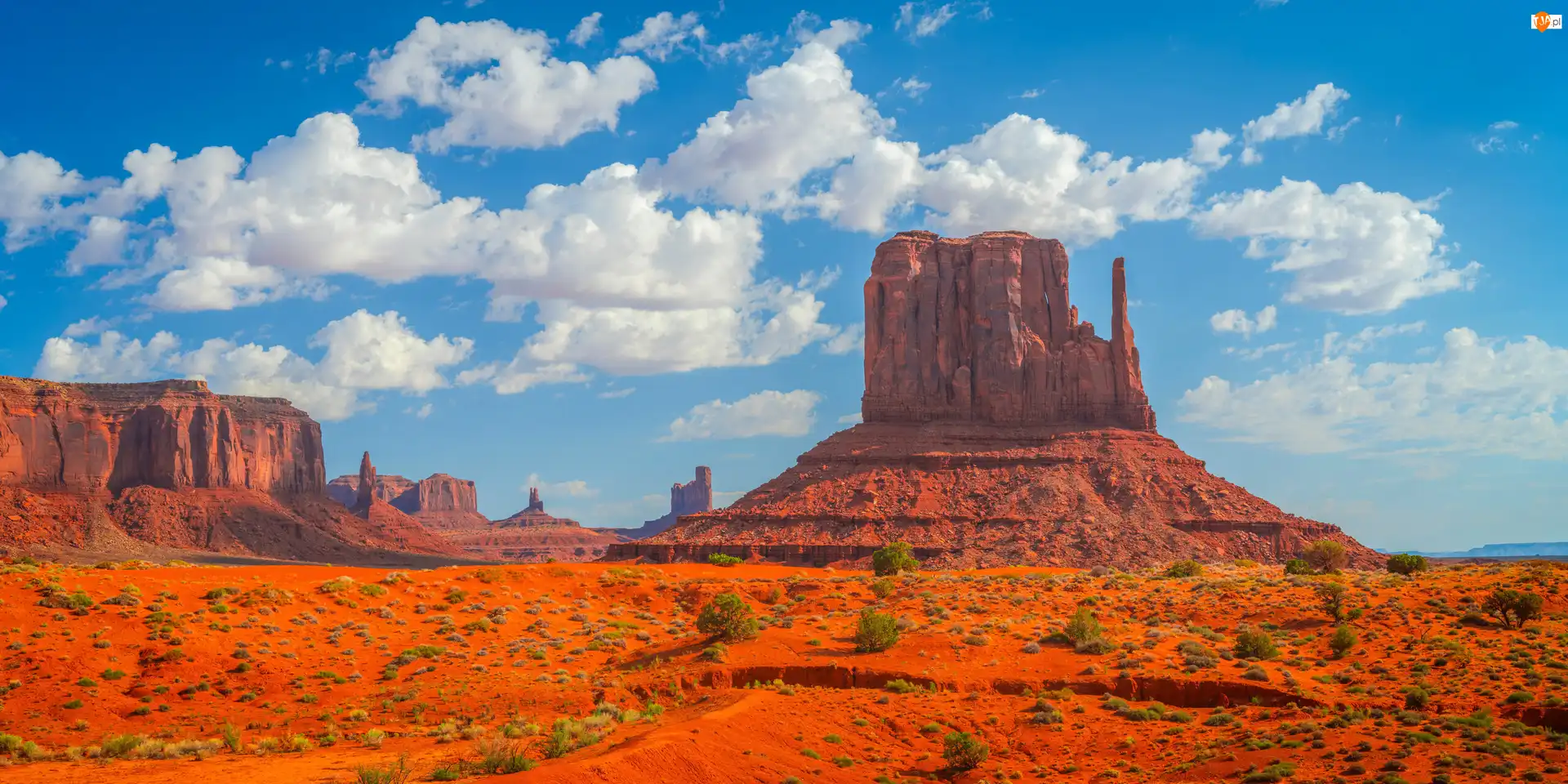 Region Monument Valley, Stany Zjednoczone, Formacje, Dolina Pomników, Wyżyna Kolorado, Skały, Niebo, Arizona