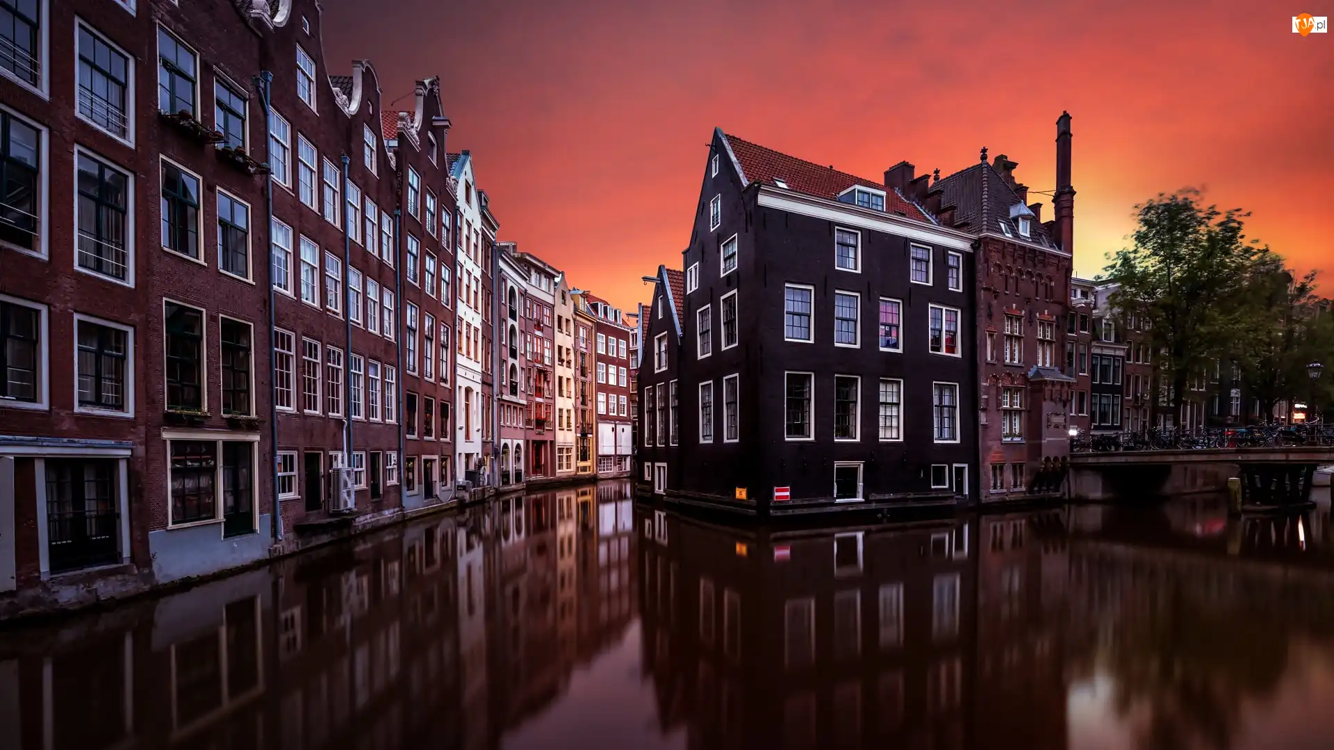 Noc, Woda, Amsterdam, Holandia, Domy