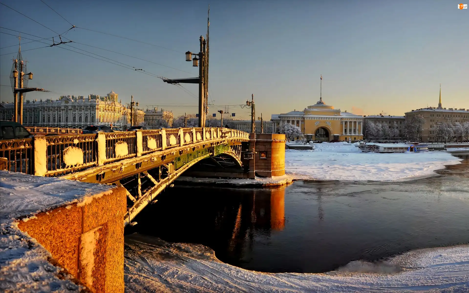 Most, Zima, Petersburg, Rosja, Rzeka