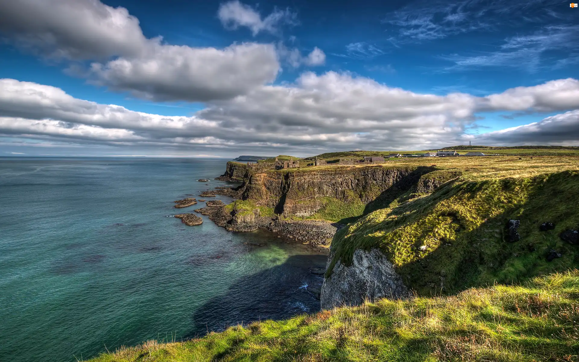 Hrabstwo Antrim, Irlandia Północna, Klify, Morze, Wybrzeże, Skały