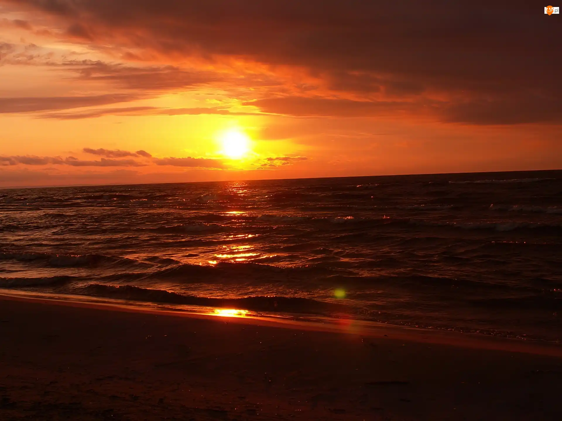 Morze, Zachód Słońca, Plaża