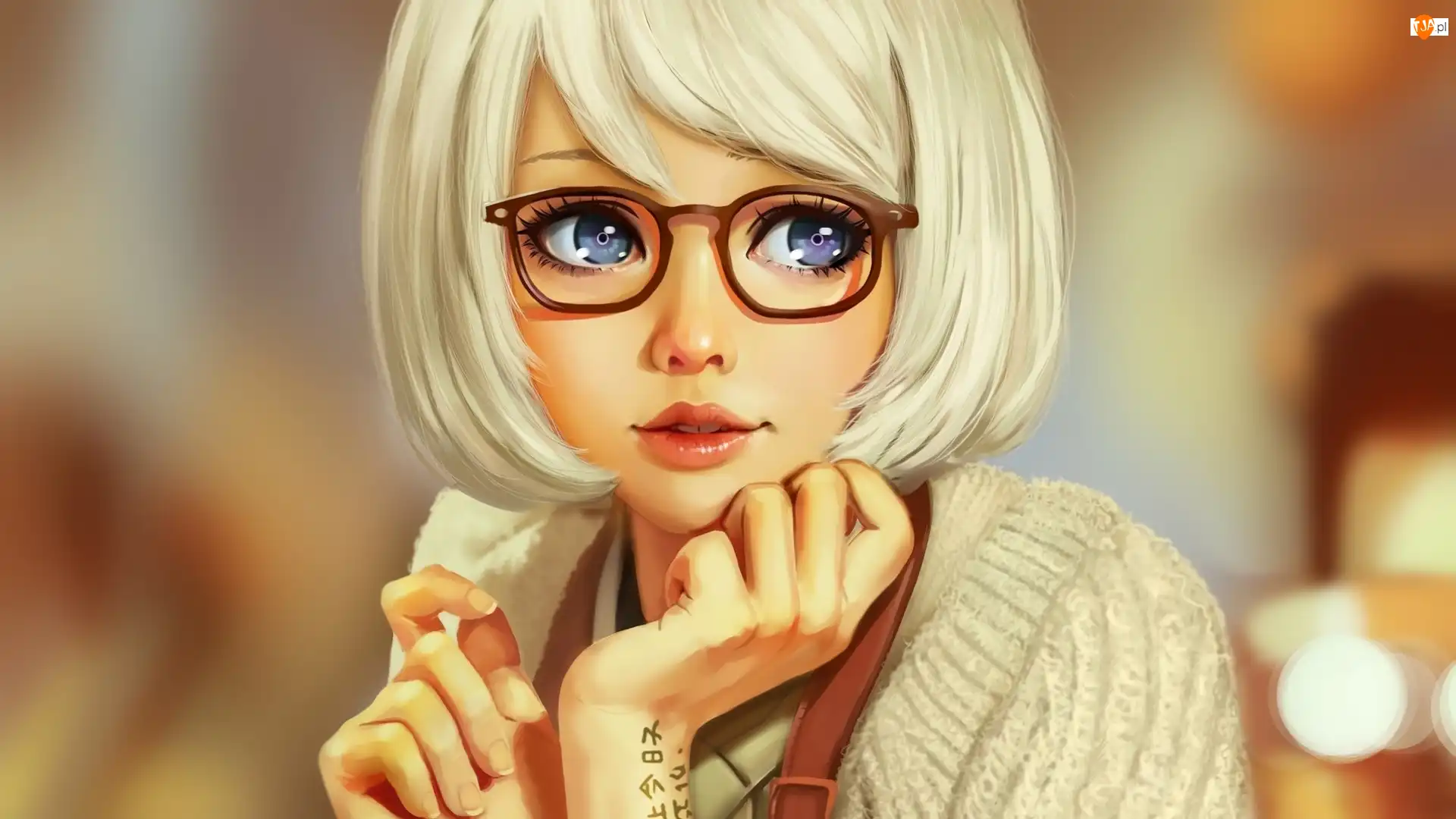 Manga Anime, Dziewczyna, Niebieskooka, Okulary