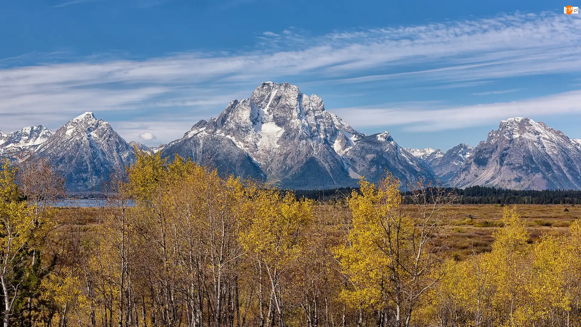 Stany Zjednoczone, Drzewa, Wyoming, Mount Woodring, Park Narodowy Grand Teton, Góry, Teton Range, Jesień, Góra