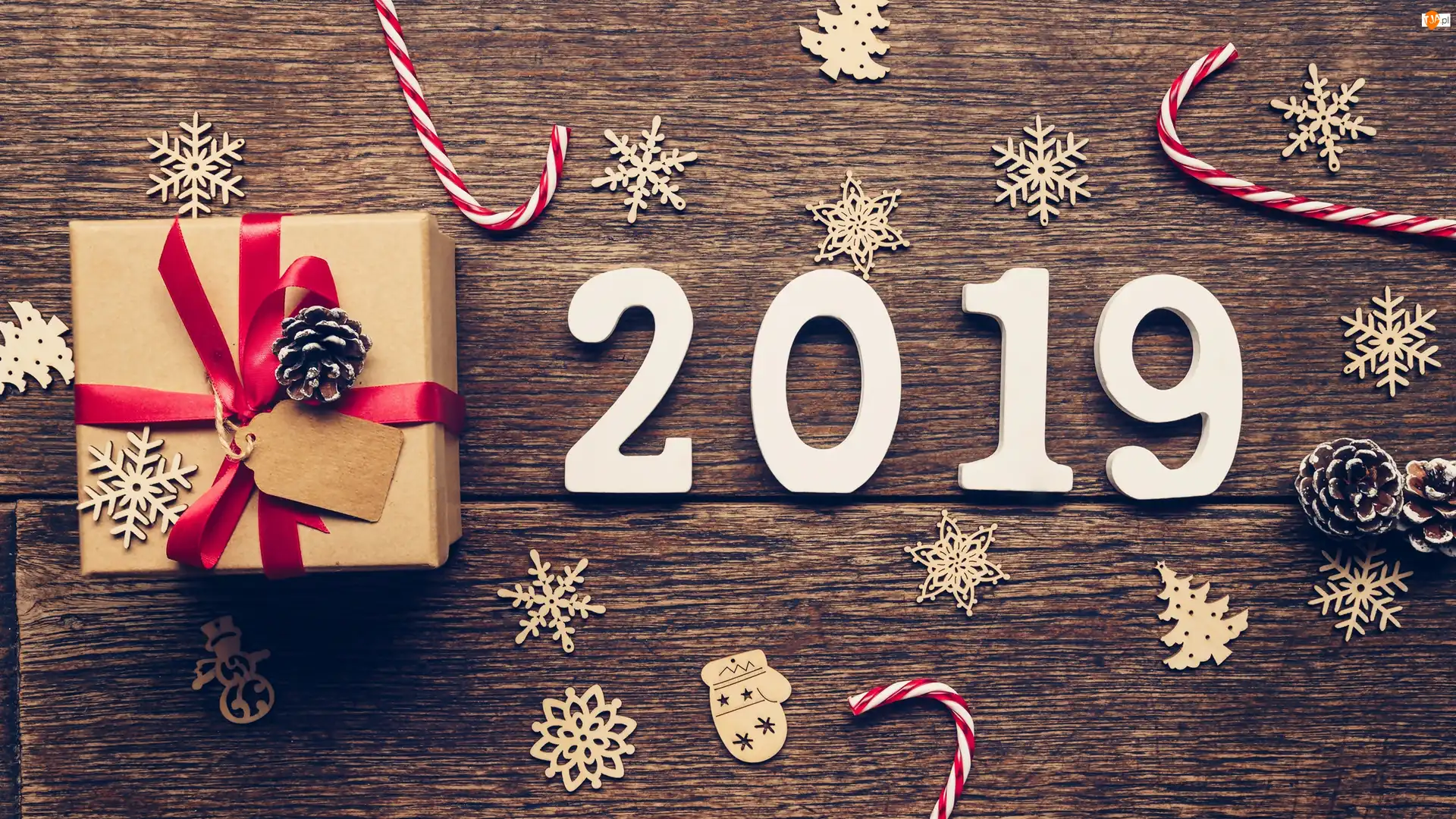 2019, Ozdoby, Deski, Nowy Rok, Szyszki, Lizaki, Prezent