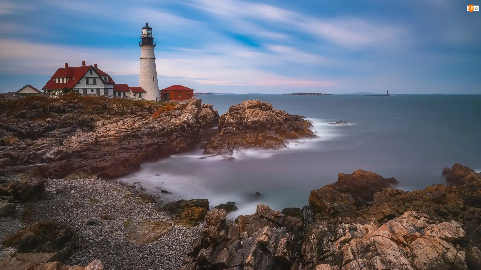 Domy, Skały, Stany Zjednoczone, Latarnia morska Portland Head, Maine, Cape Elizabeth, Morze