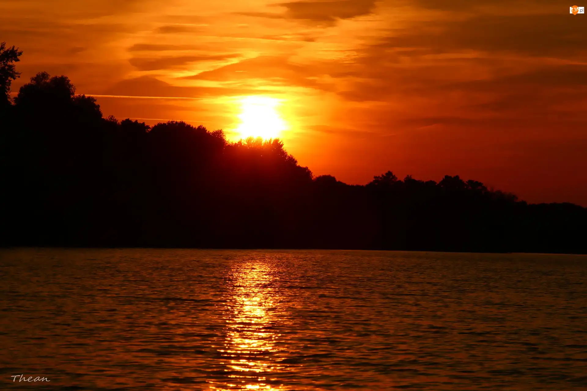Jezioro, Zachód, Słońca