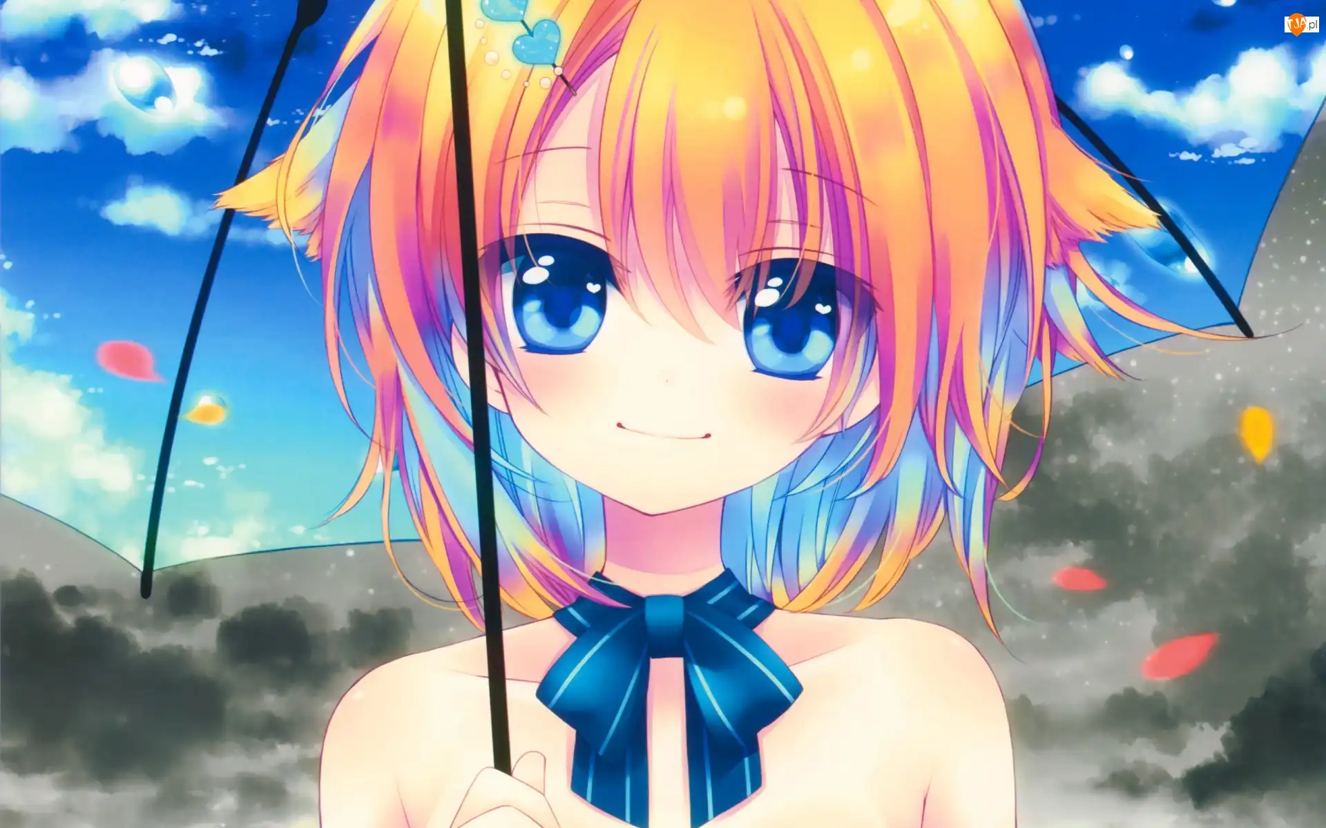 Kokarda, Parasolka, Anime, Dziewczyna, Manga, Chmury, Niebo