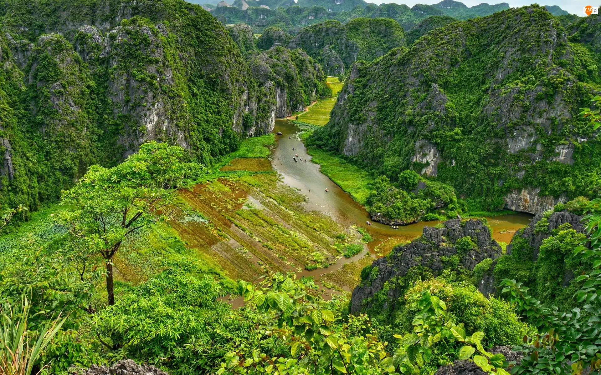Ninh Binh, Wietnam, Rzeka Ngo Dong, Skały, Dolina Tam Coc, Góry