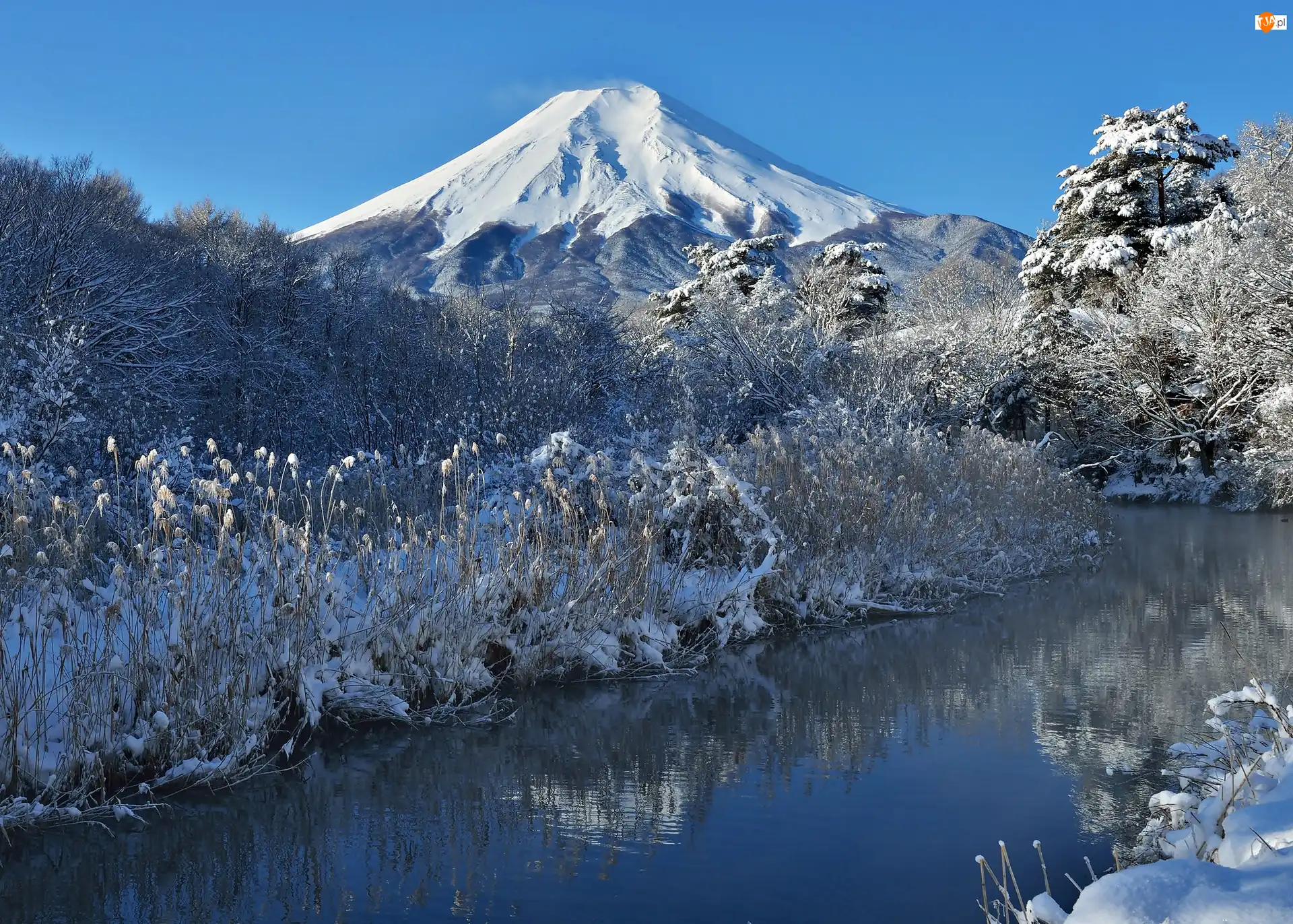 Fuji, Japonia, Góra, Zima, Rzeka