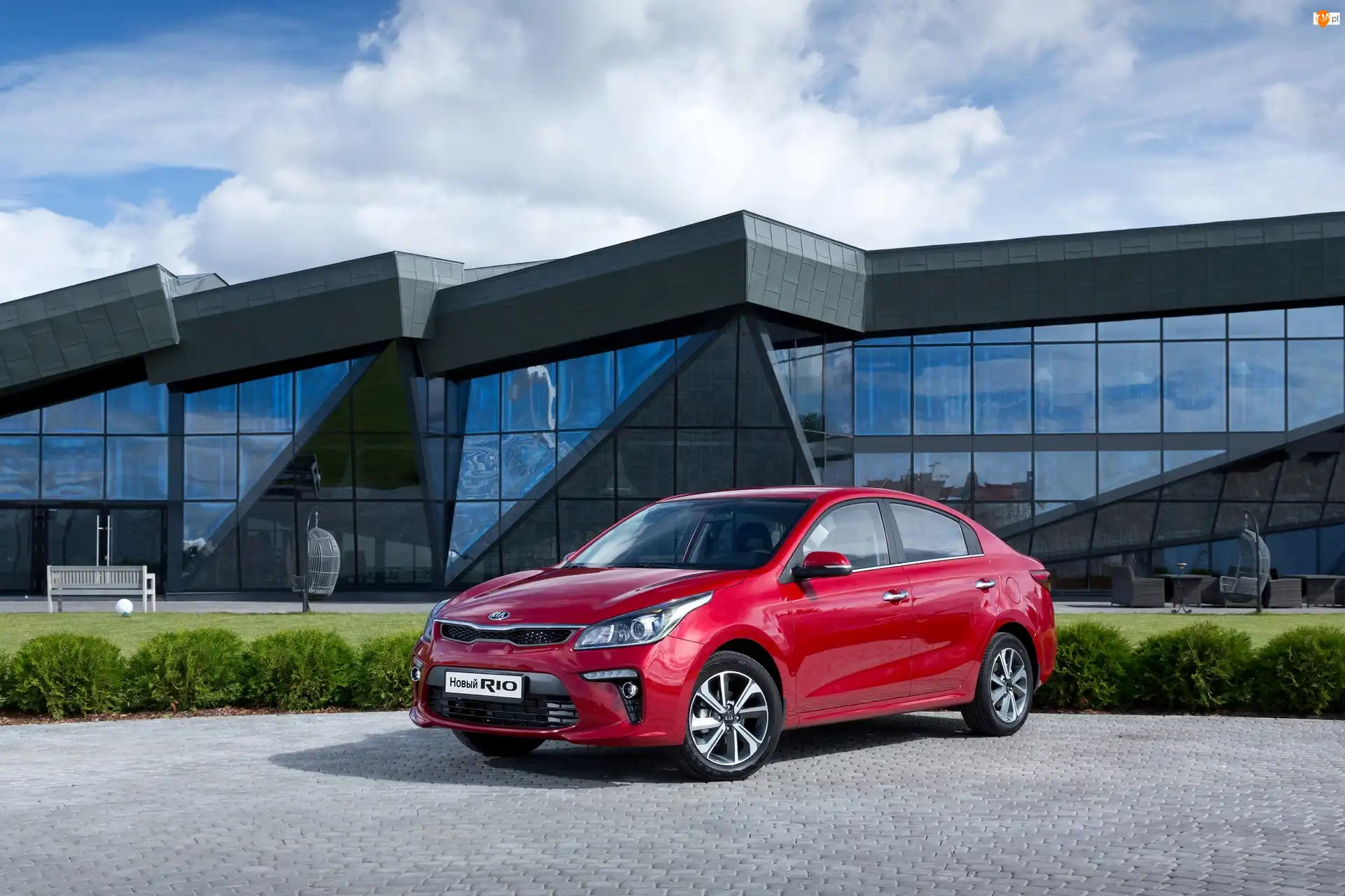 2016, Budynek, Kia Rio, Czerwony, Parking
