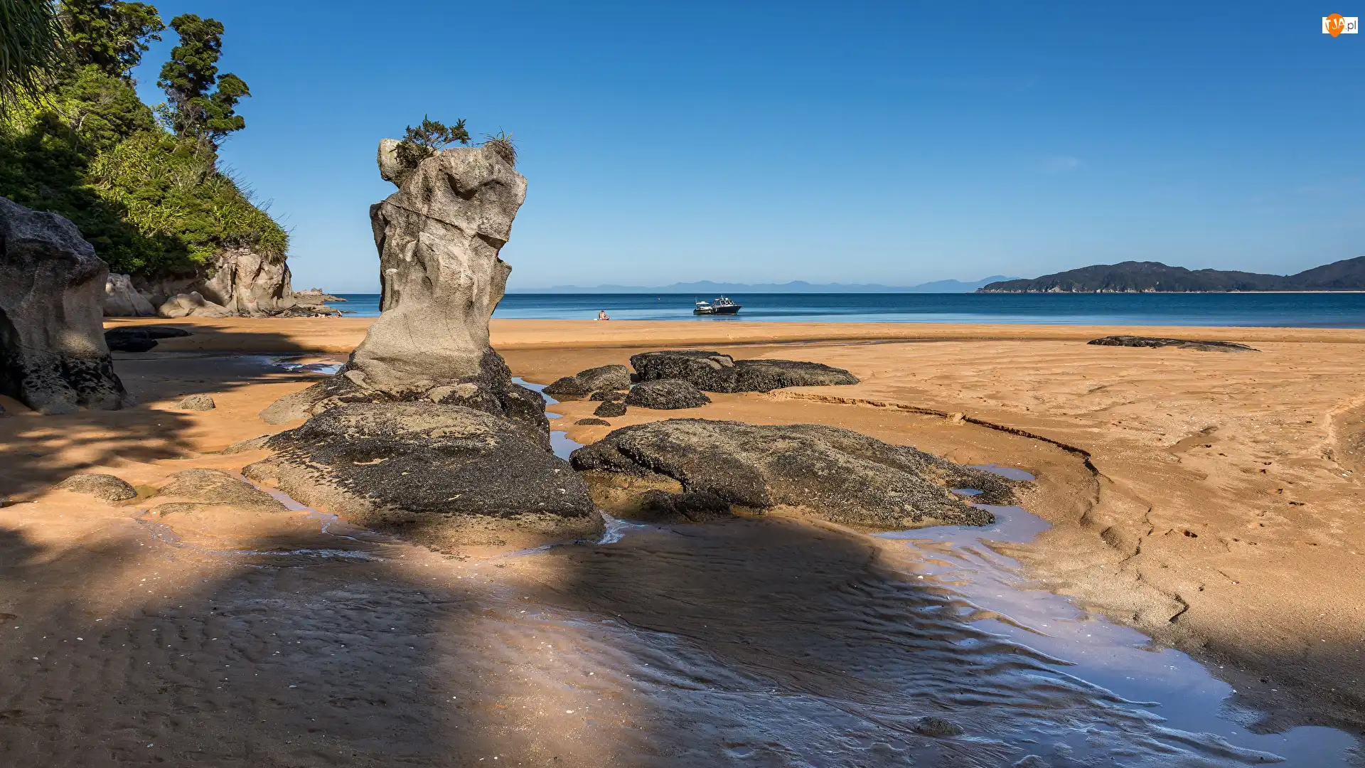 Park Narodowy Abel Tasman, Plaża, Morze, Tasmania, Totaranui Camping Area, Skały, Nowa Zelandia, Wybrzeże