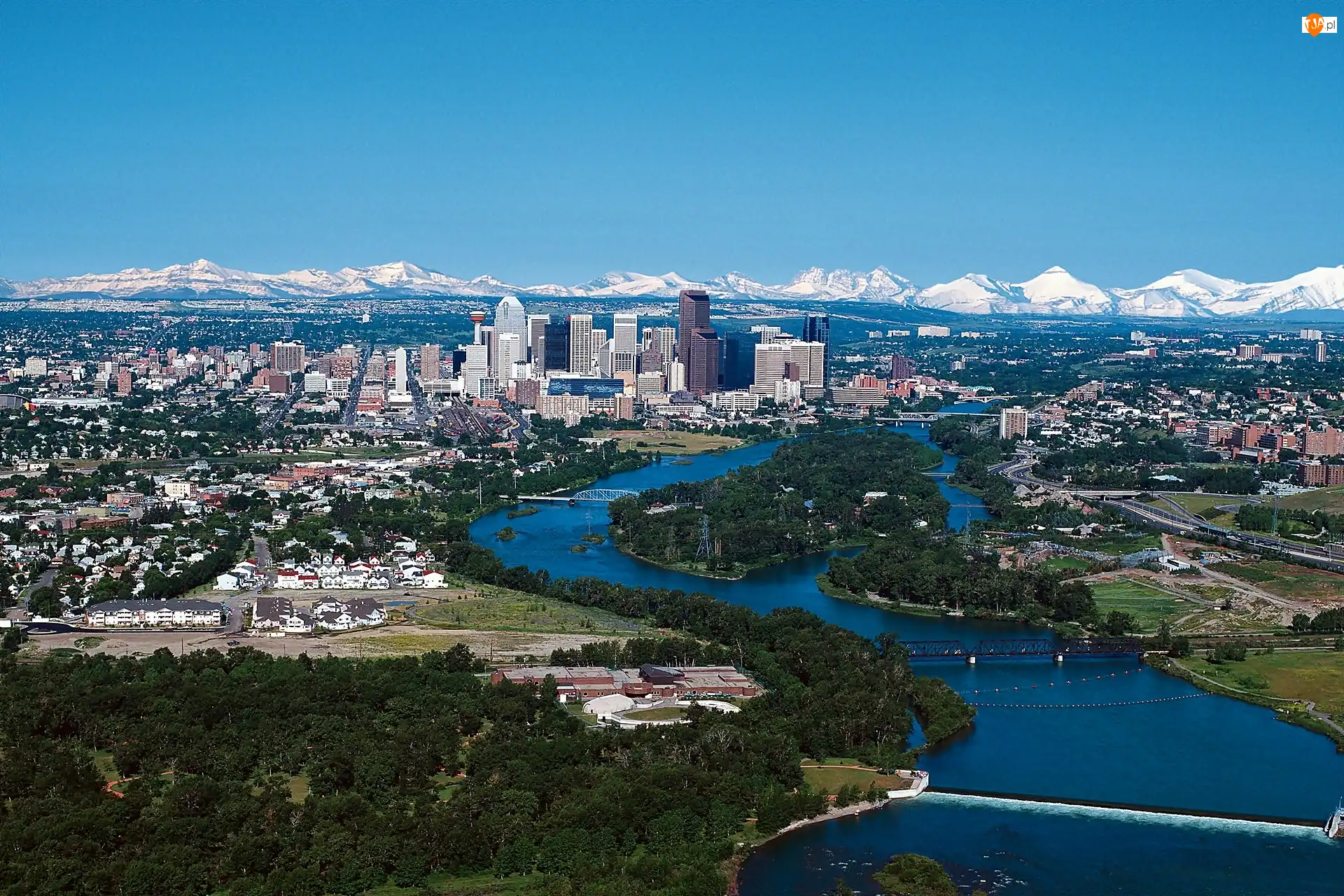 Panorama, Calgary, Rzeka, Roślinność, Miasta, Bow
