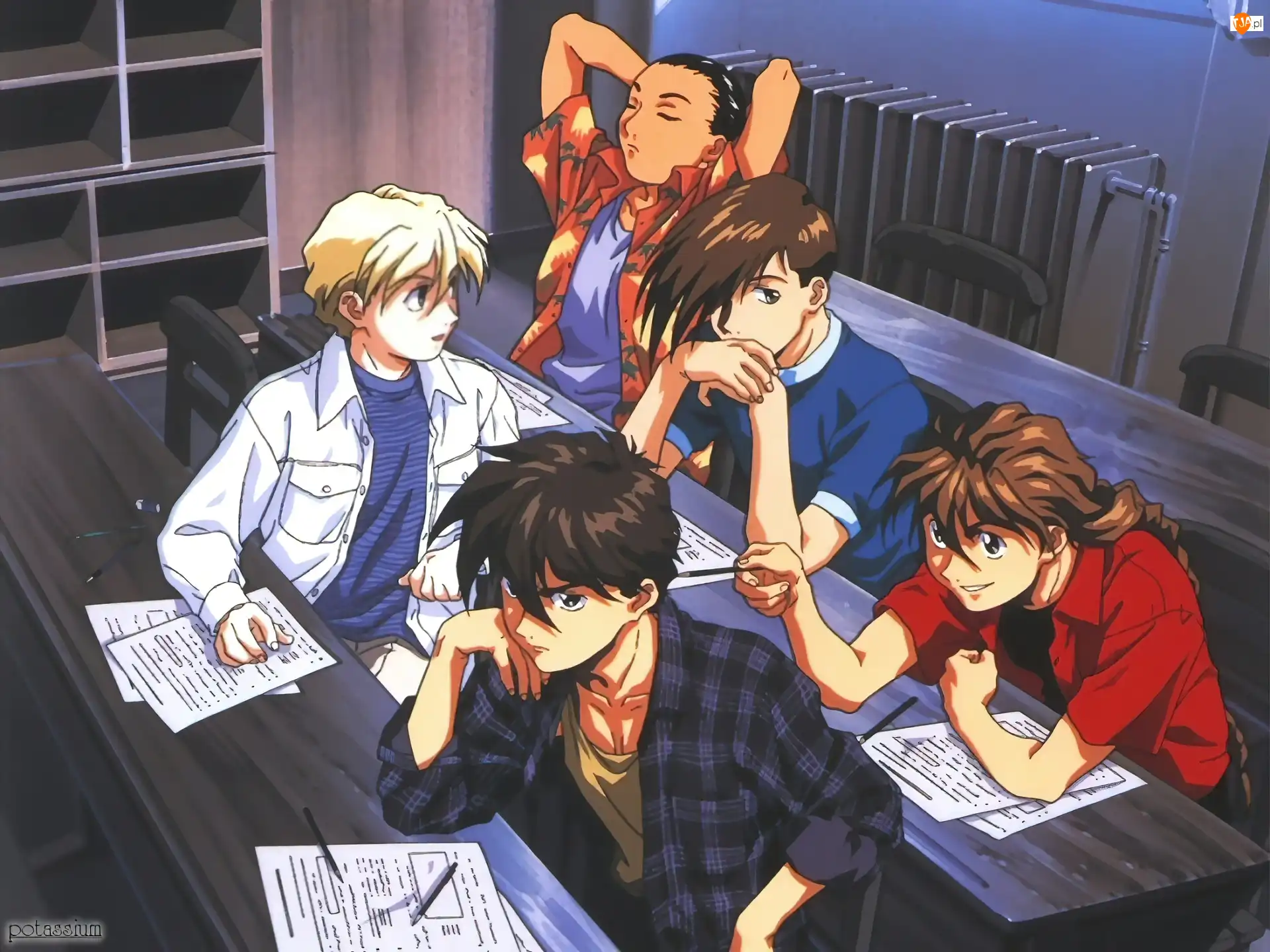 ludzie, Gundam Wing, szkoła, ławki