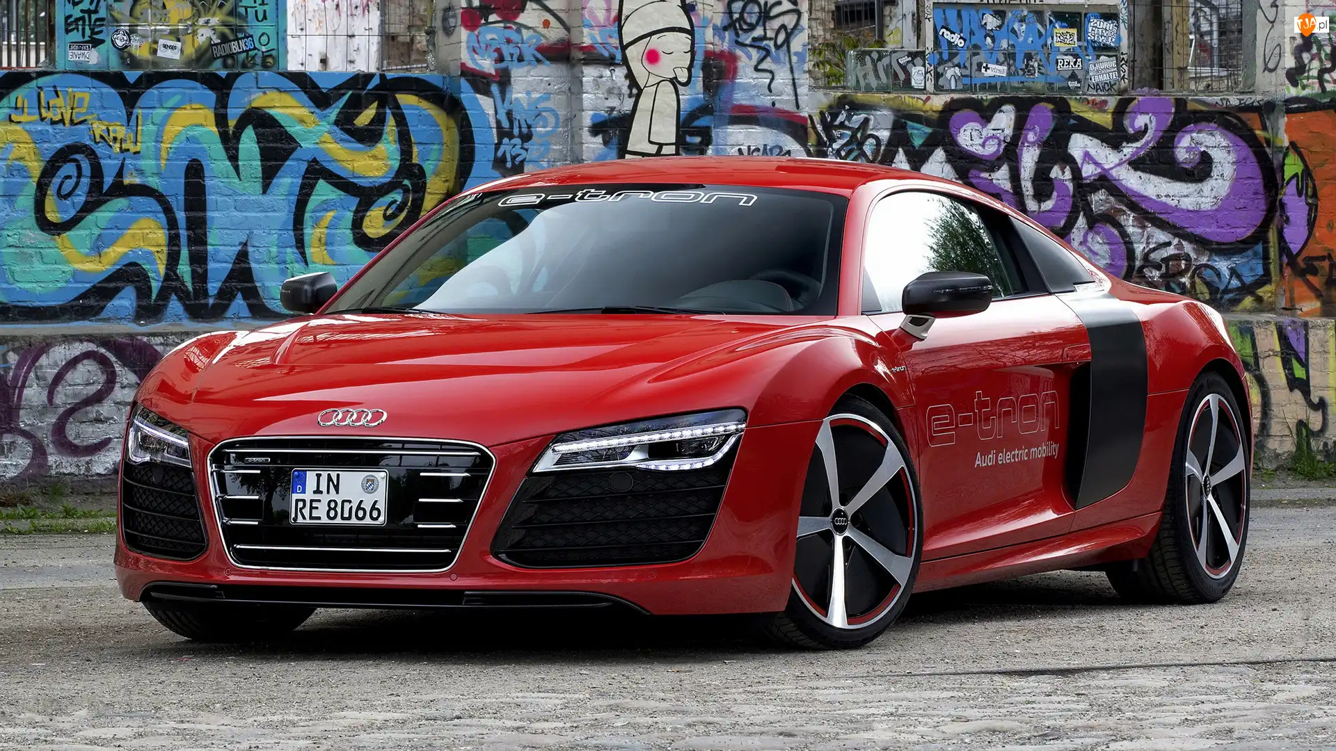 Coupe, Graffiti, Audi R8, Czerwone, Ściana