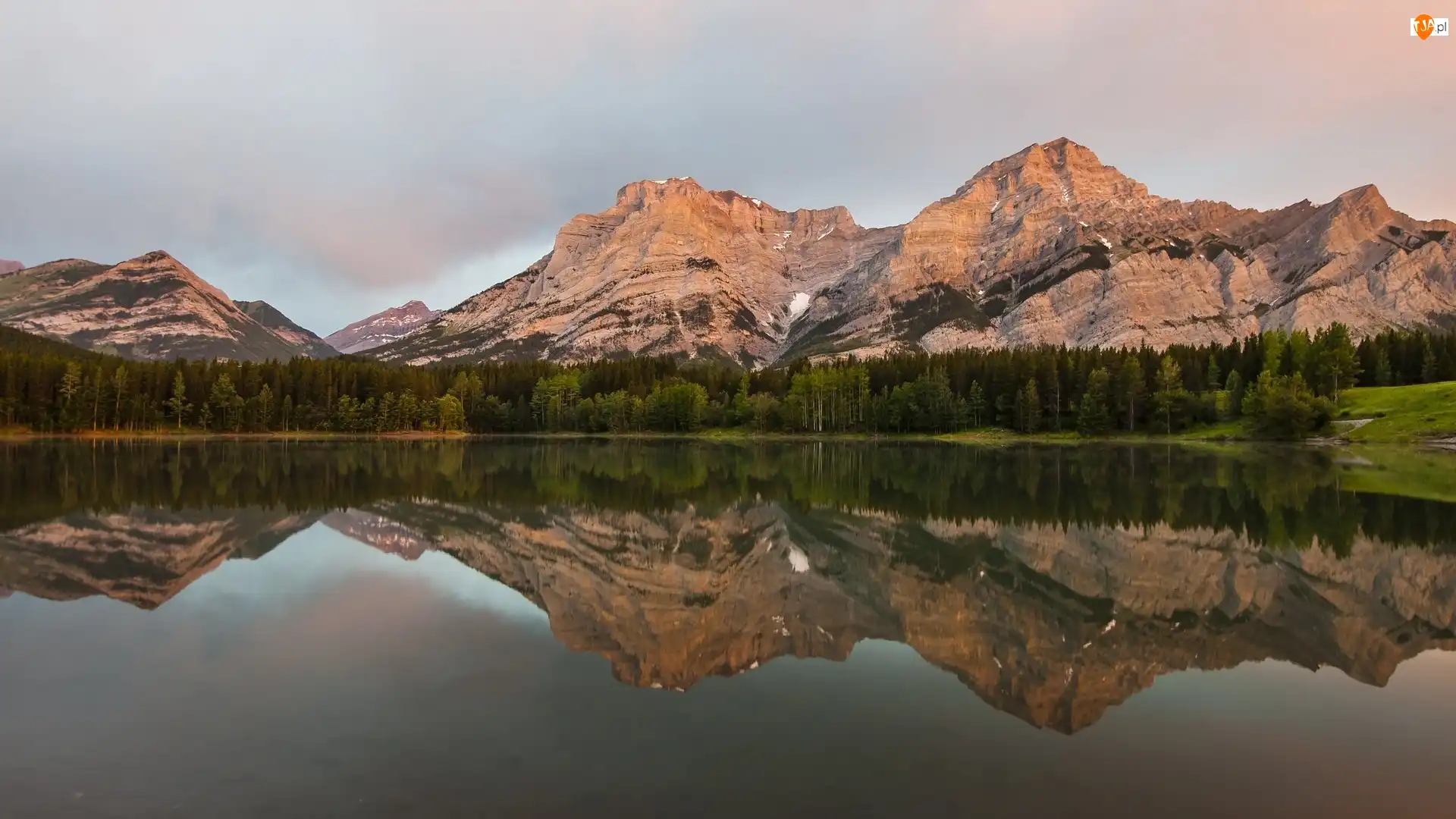 Jezioro, Wedge Pond, Kanada, Góry, Alberta, Odbicie, Drzewa
