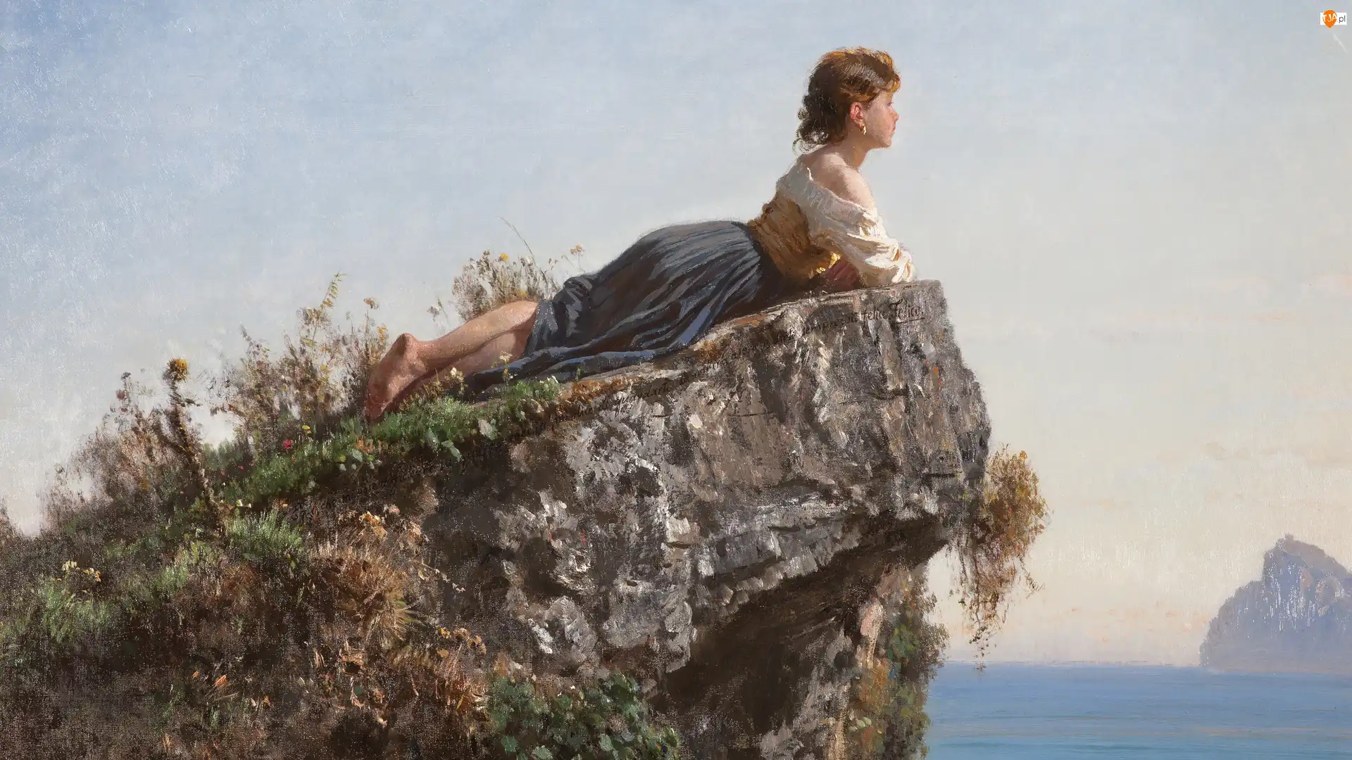 Malarstwo, Filippo Palizzi, Skała, Obraz, Dziewczyna, Girl on The Rock in Sorrento, Tytuł