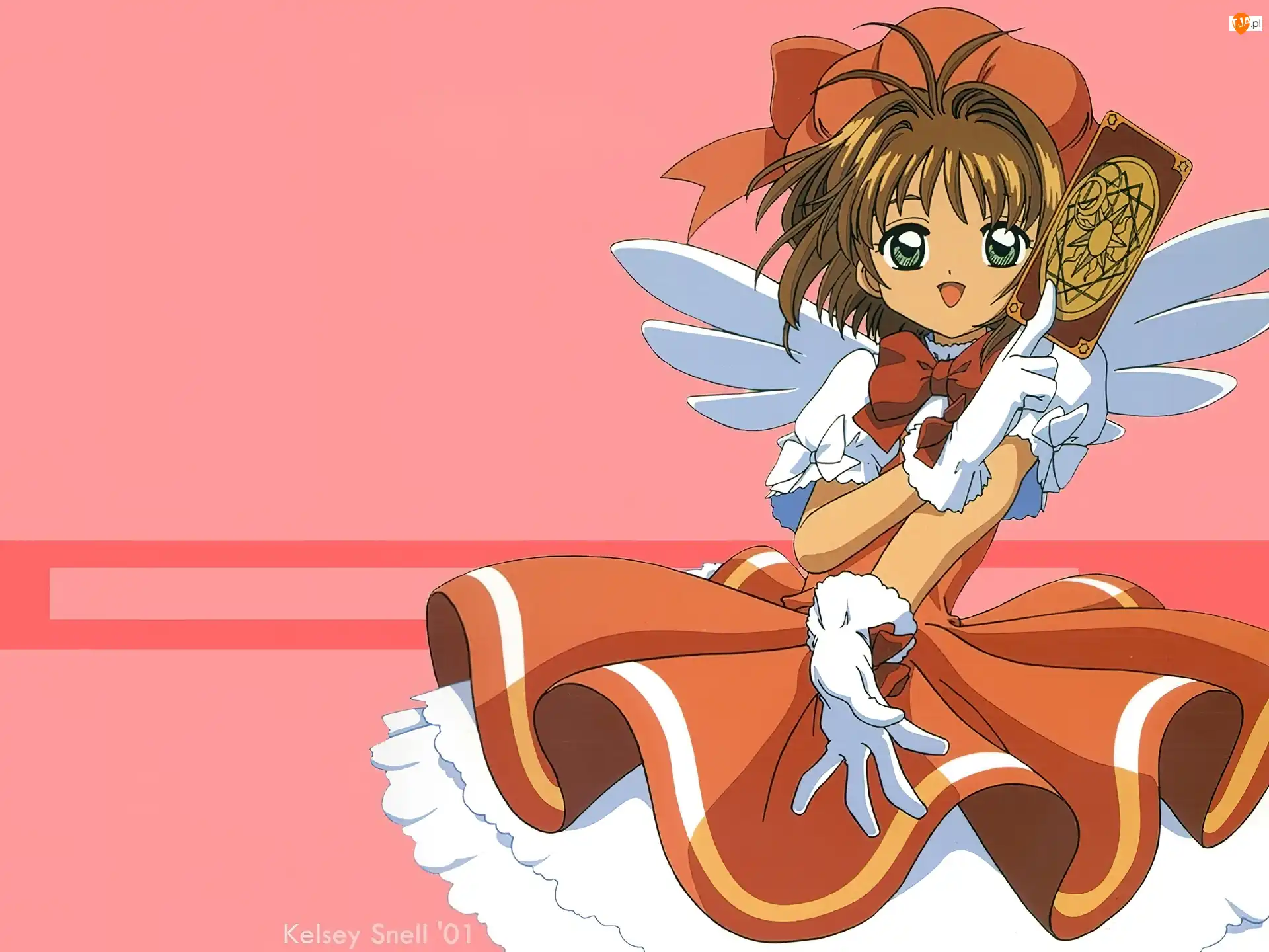 karta, skrzydła, kobieta, Cardcaptor Sakura, sukienka