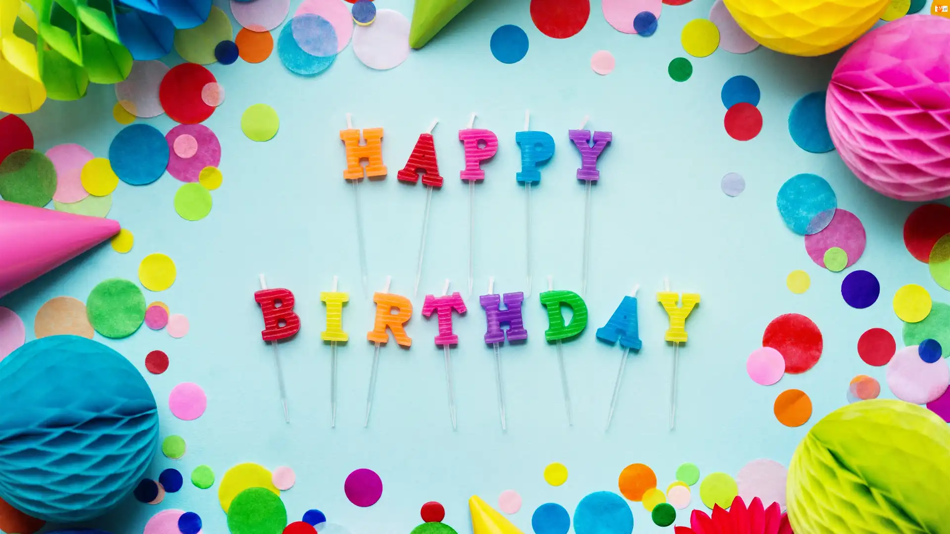 Napis, Akcesoria, Świeczki, Urodziny, Happy Birthday