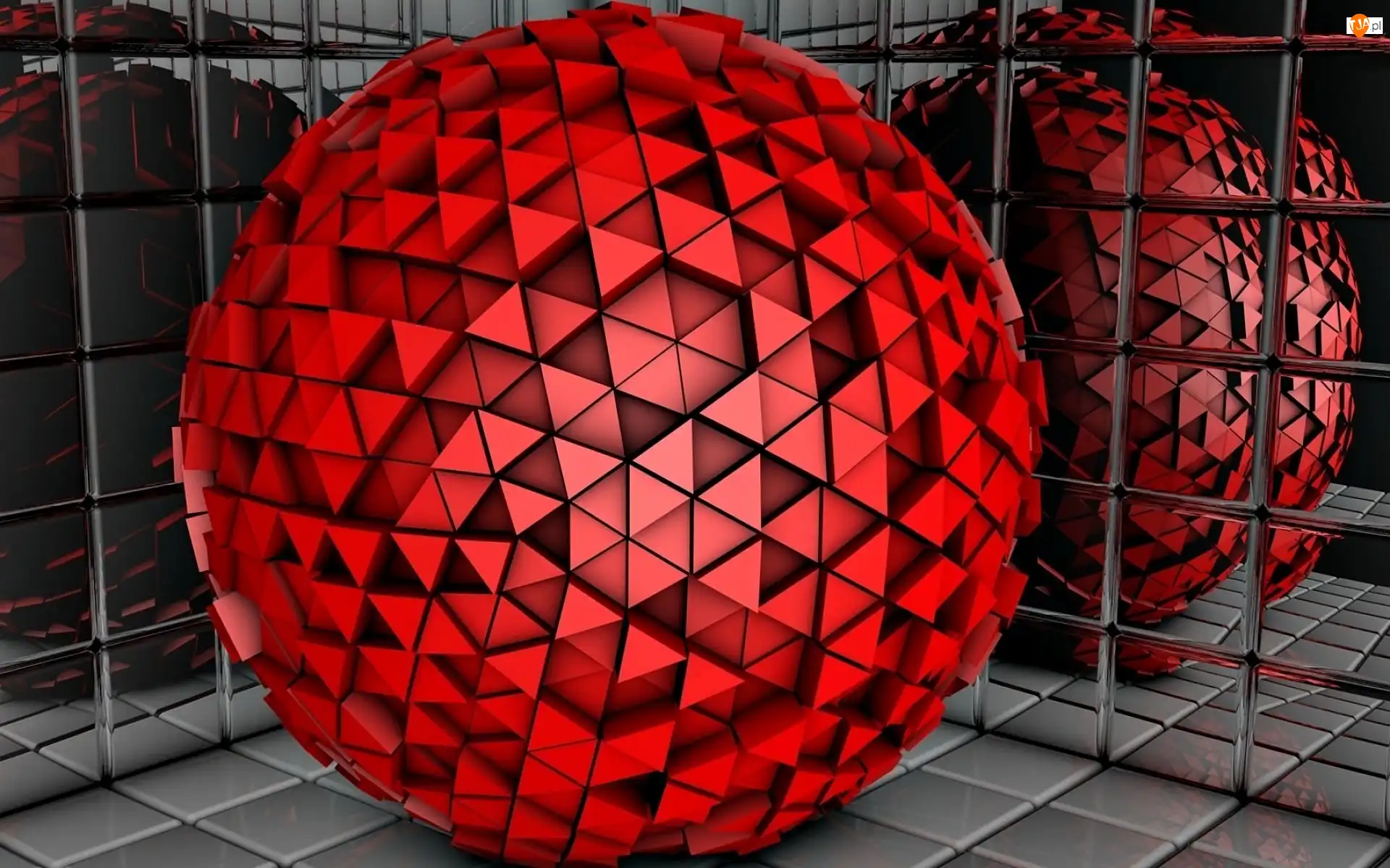 Czerwona, Odbicie, 3D, Grafika, Piłka