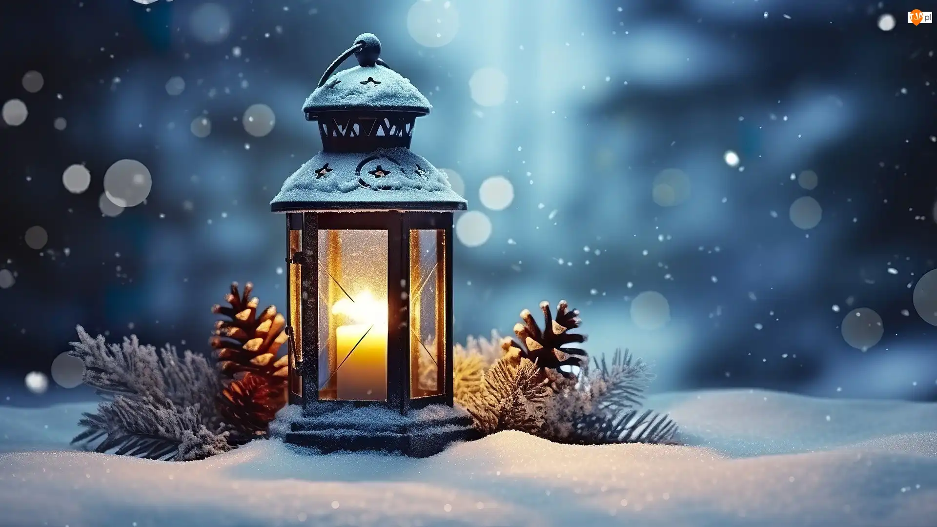 Szyszki, Oświetlony, Lampion, Śnieg
