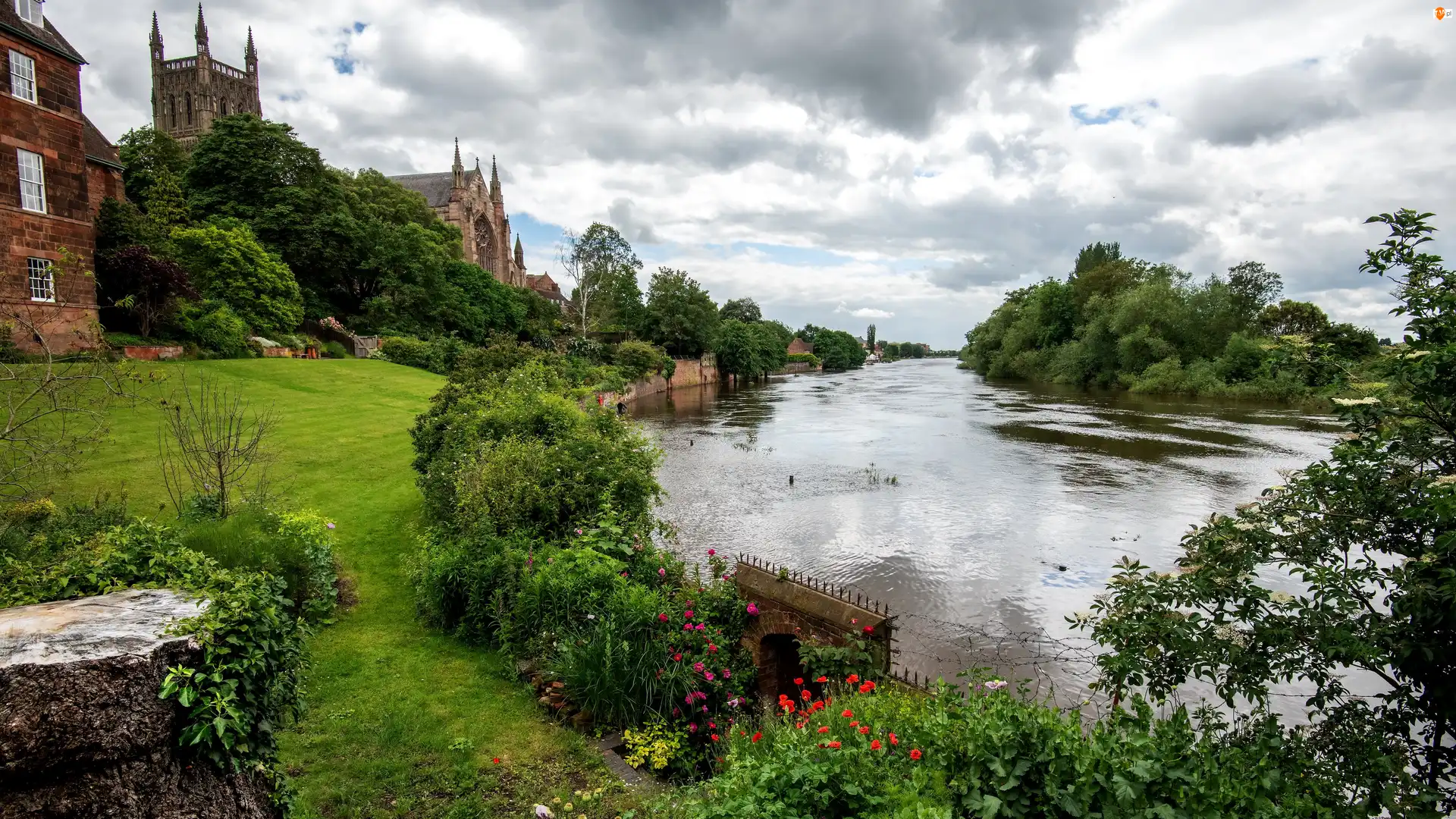 Ogródek, Wieża, Anglia, Dom, Worcester, Rzeka Severn, Uniwersytetu