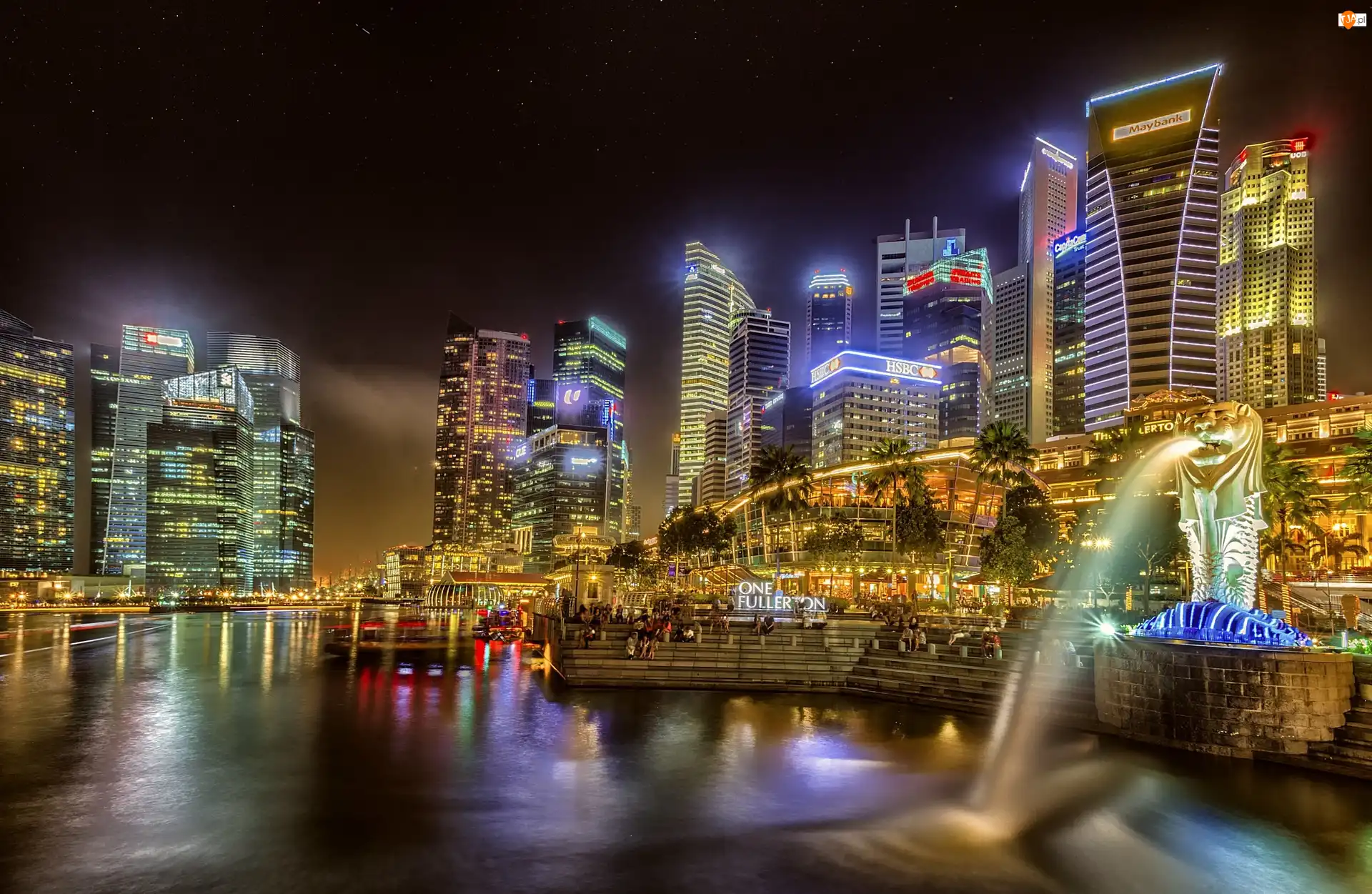Światła, Singapur, Miasto, Noc