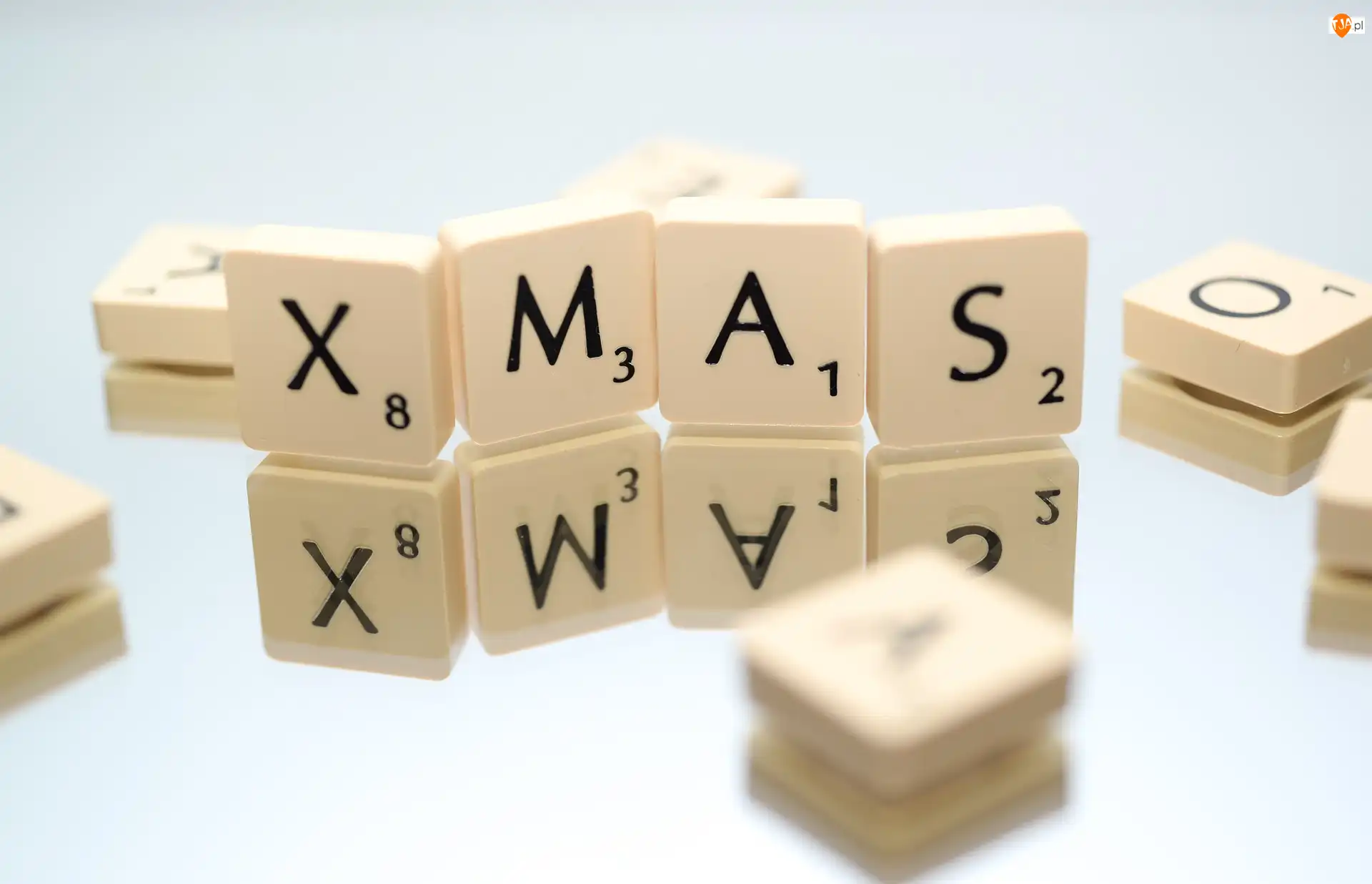 Płytki, Scrabble, Odbicie, Boże Narodzenie, Lustro, Napis