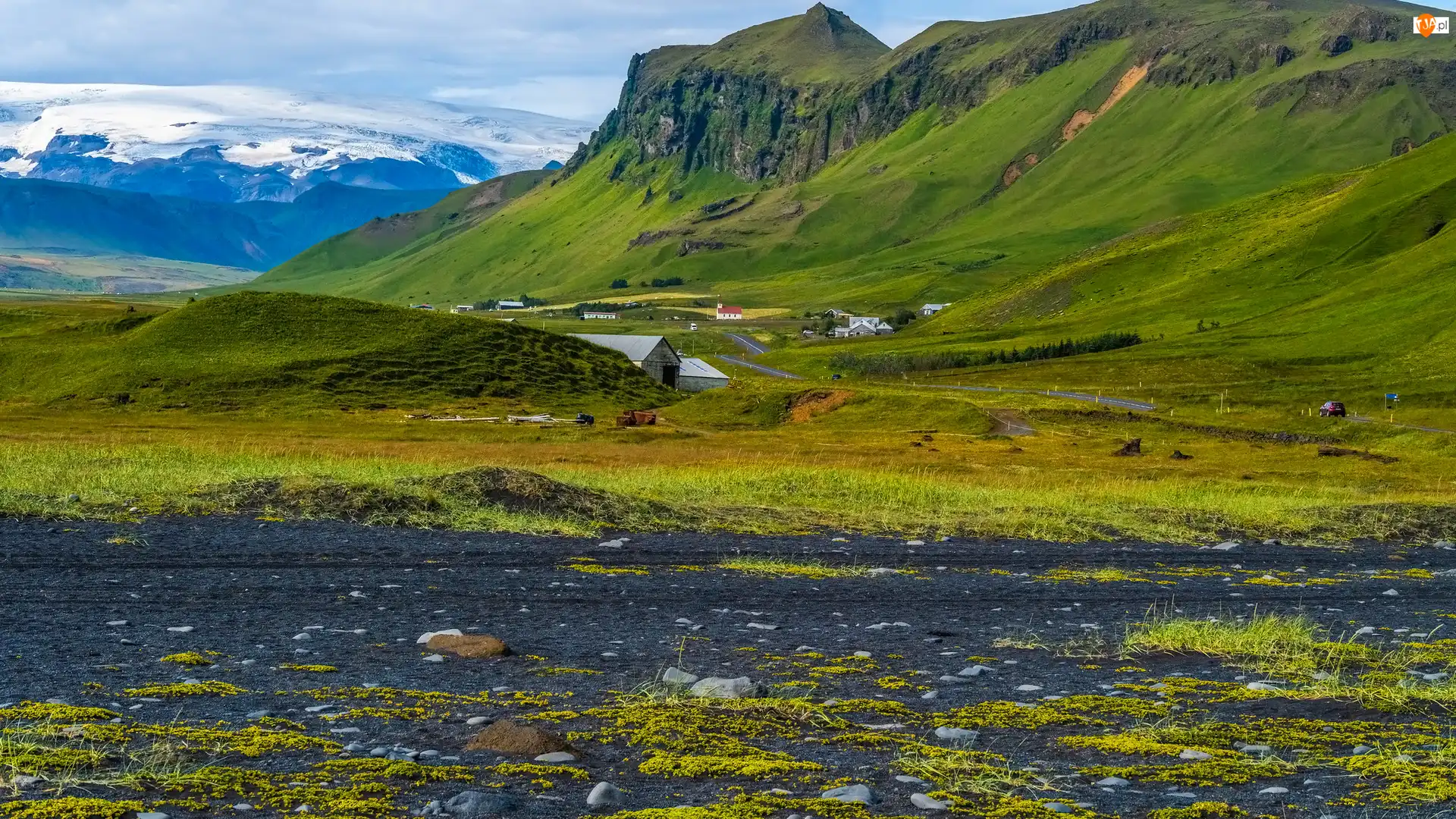 Droga, Islandia, Domy, Góry, Reynisfjara Beach