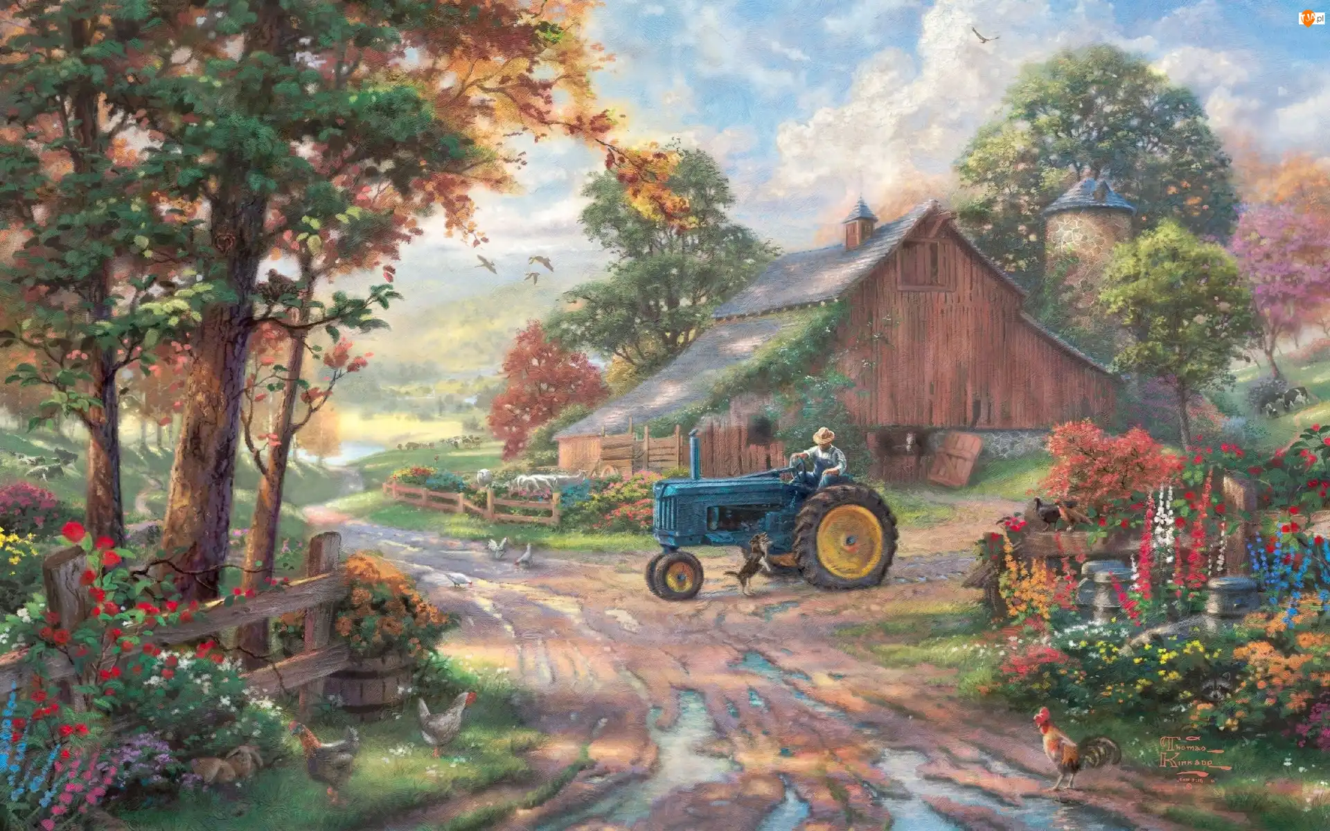 Ciągnik, Kinkade, Stodoła, Droga, Thomas