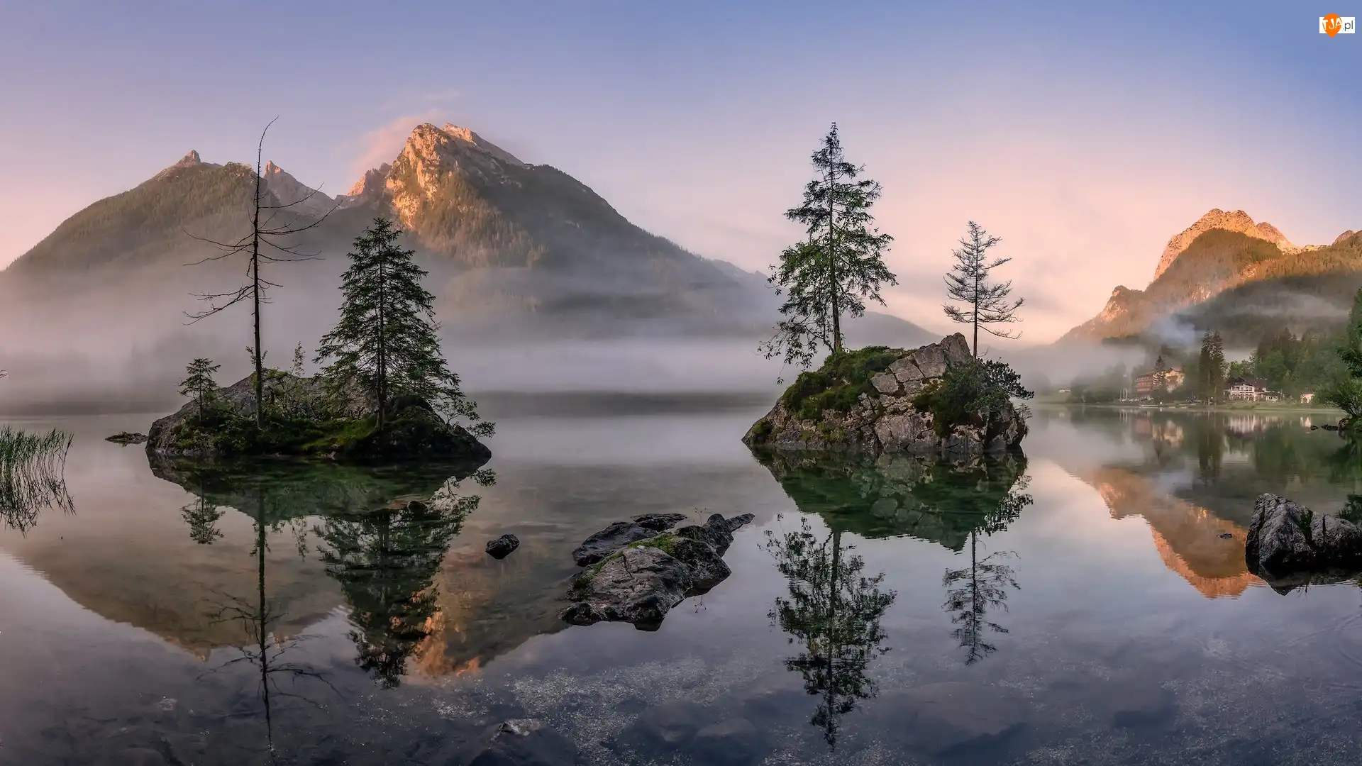 Bawaria, Jezioro, Mgła, Niemcy, Skały, Drzewa, Hintersee