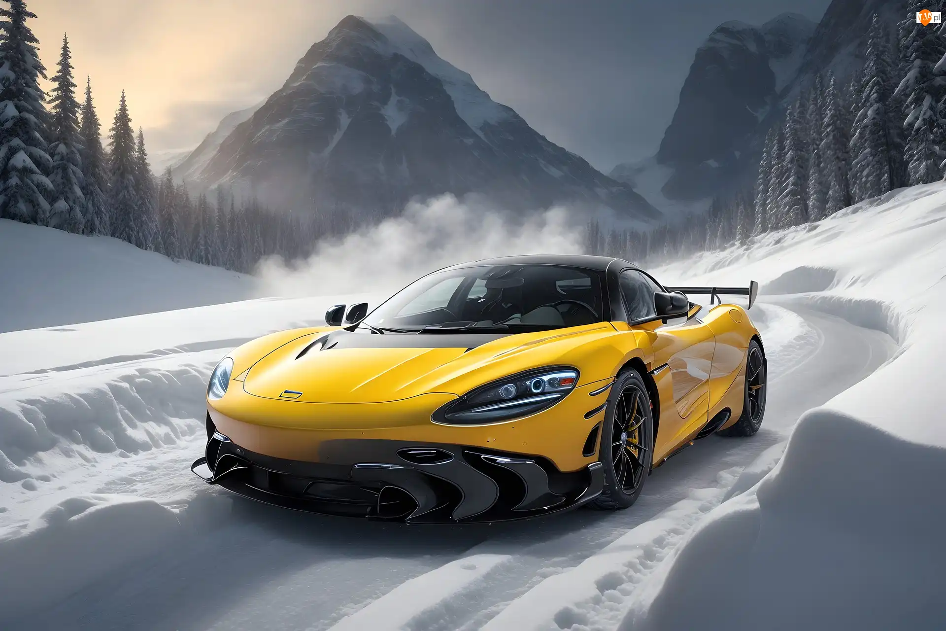 Góry, Zima, Mclaren, 3D, Auto, Droga