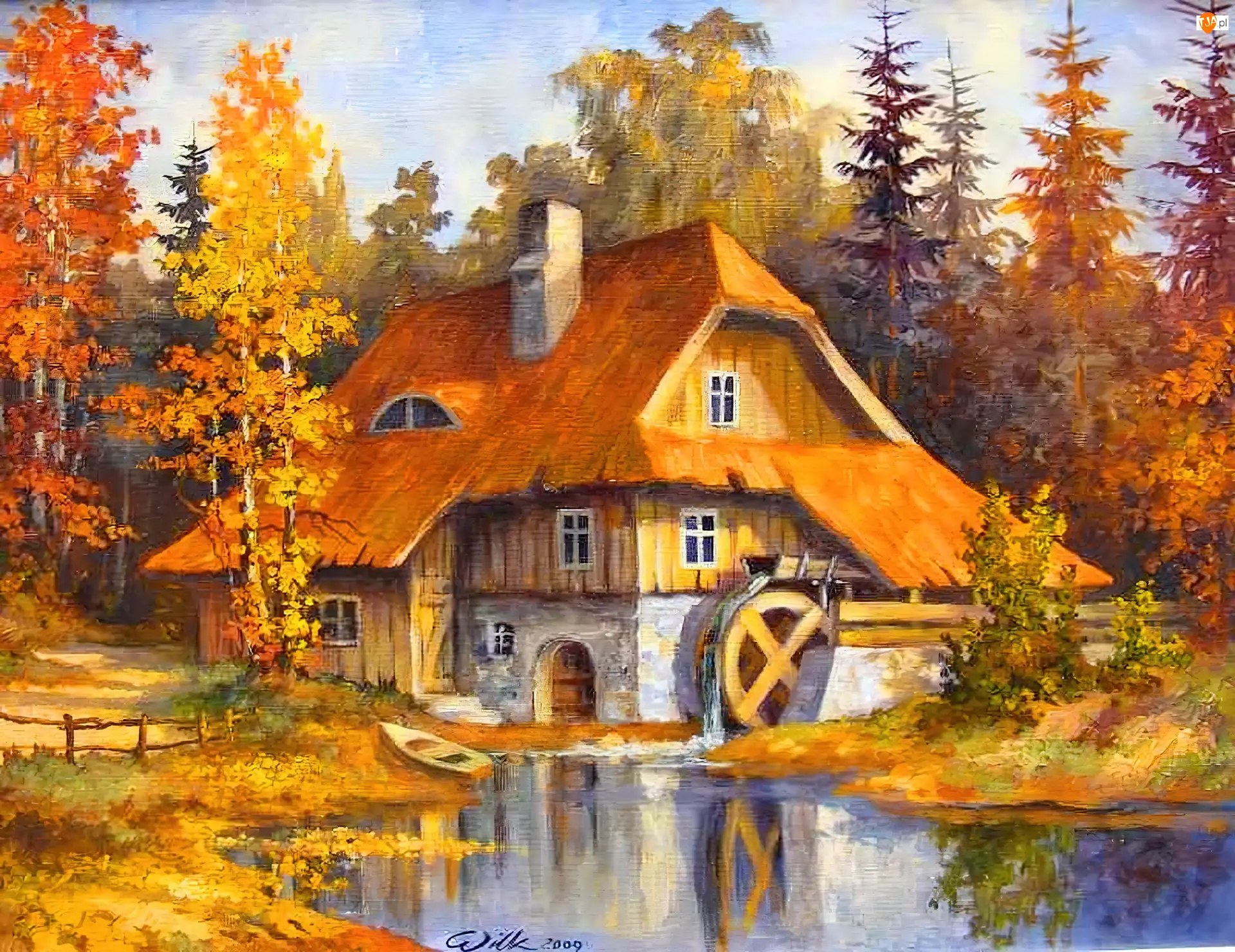 Jesień, Młyn, Staw