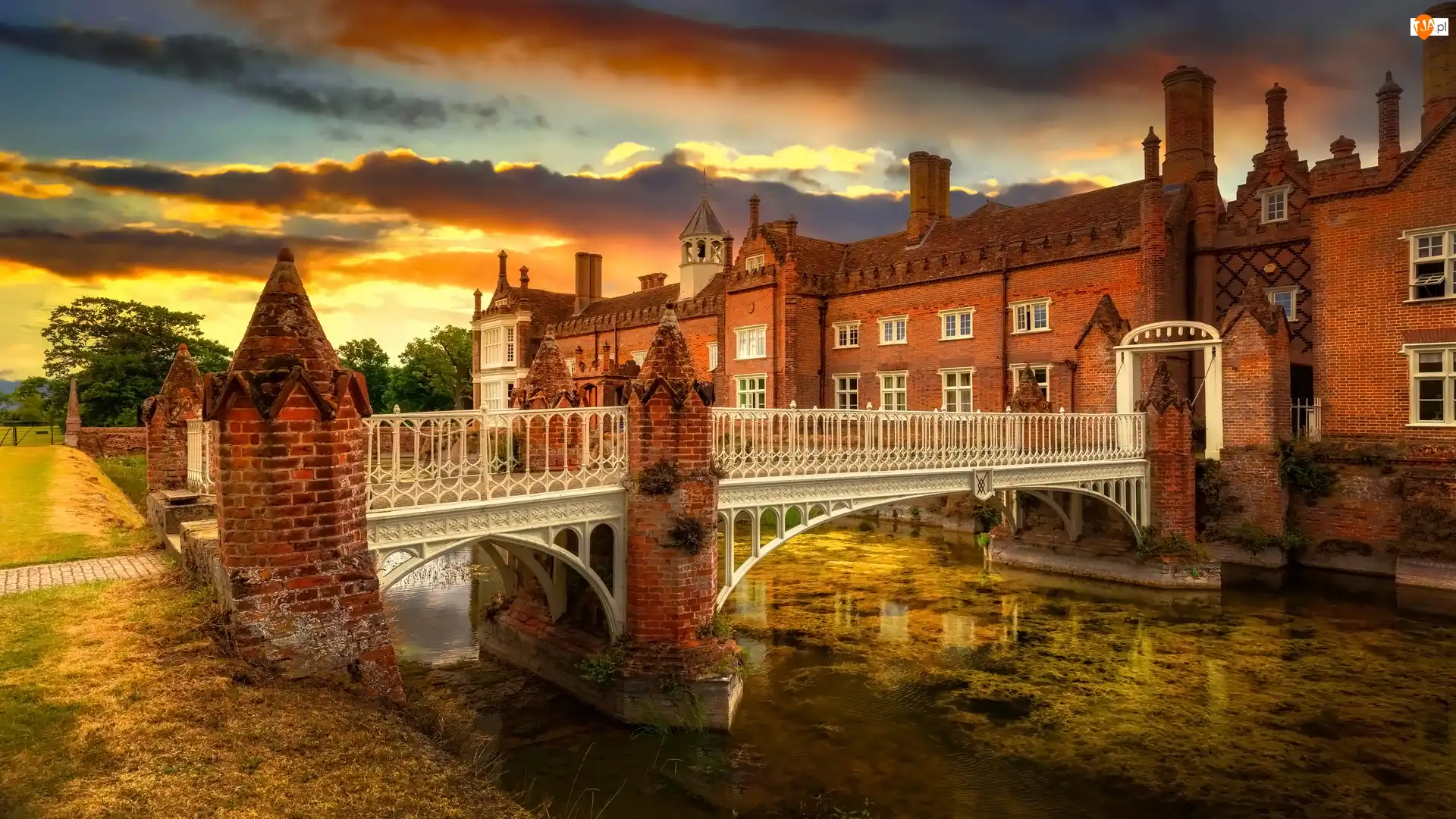 Dworek, Halmingham Hall, Most, Dom, Fosa, Anglia, Suffolk