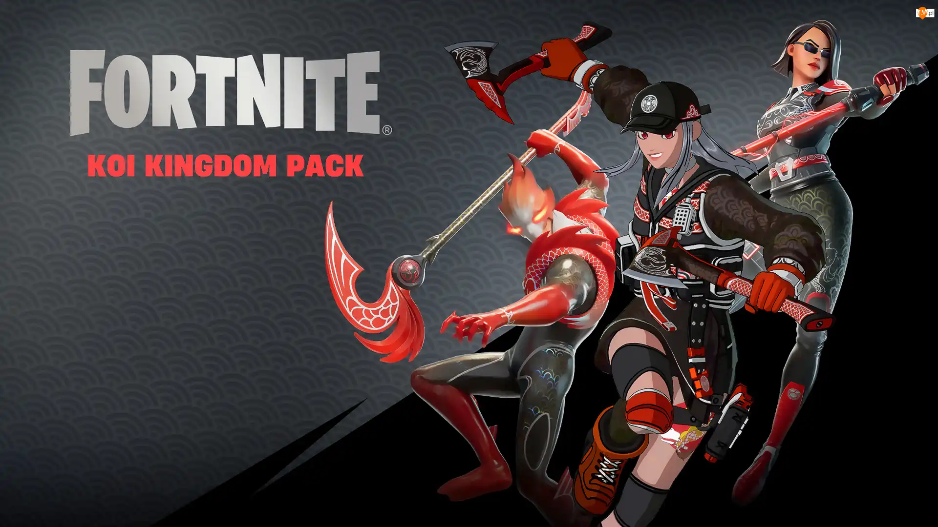 Fortnite Koi Kingdom Pack, Płomień, Plakat, Gra, Toporki, Kobiety, Ogień