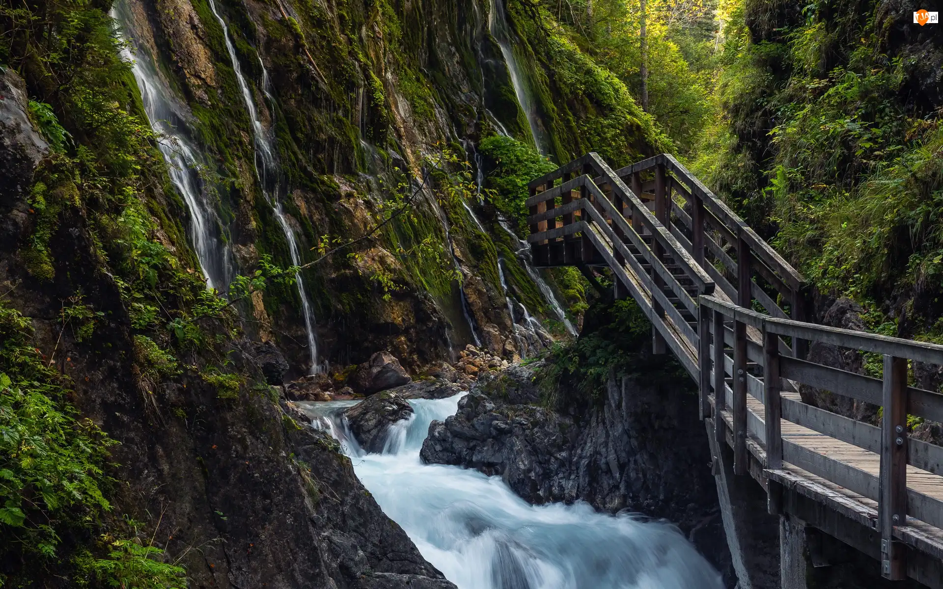 Góry, Pomost, Niemcy, Wąwóz Wimbachklamm, Ramsau bei Berchtesgaden, Most, Rzeka Wimbach