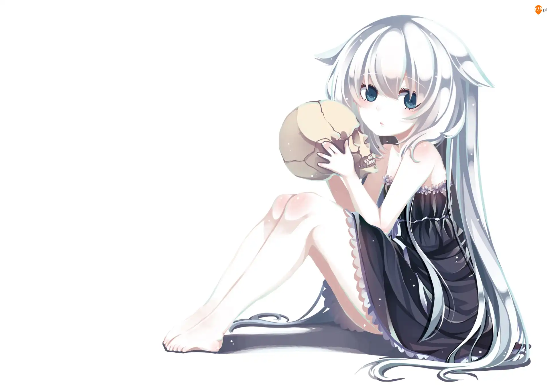 Białe, Anime, Czaszka, Dziewczyna, Włosy