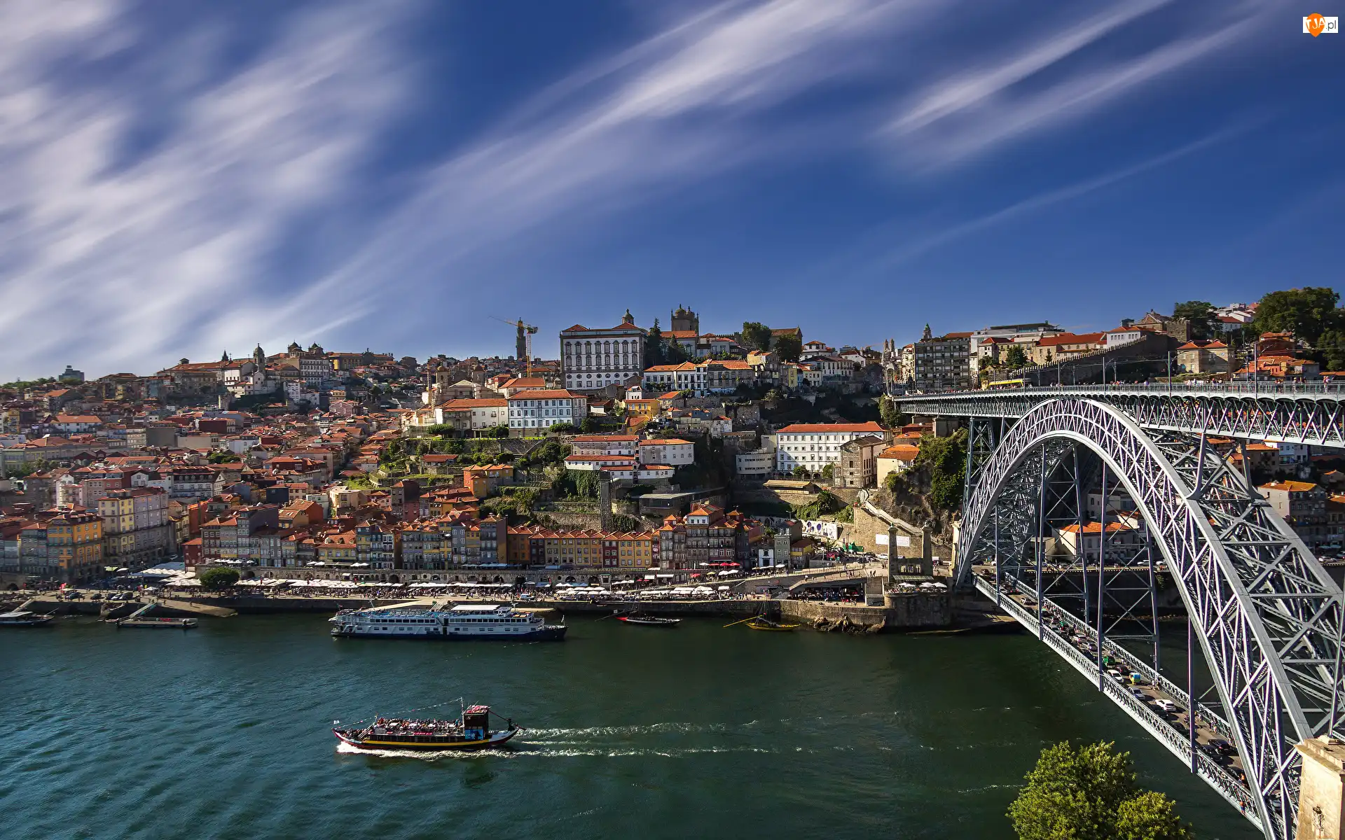 Miasto, Porto, Domy, Portugalia, Statki, Most, Rzeka Duero