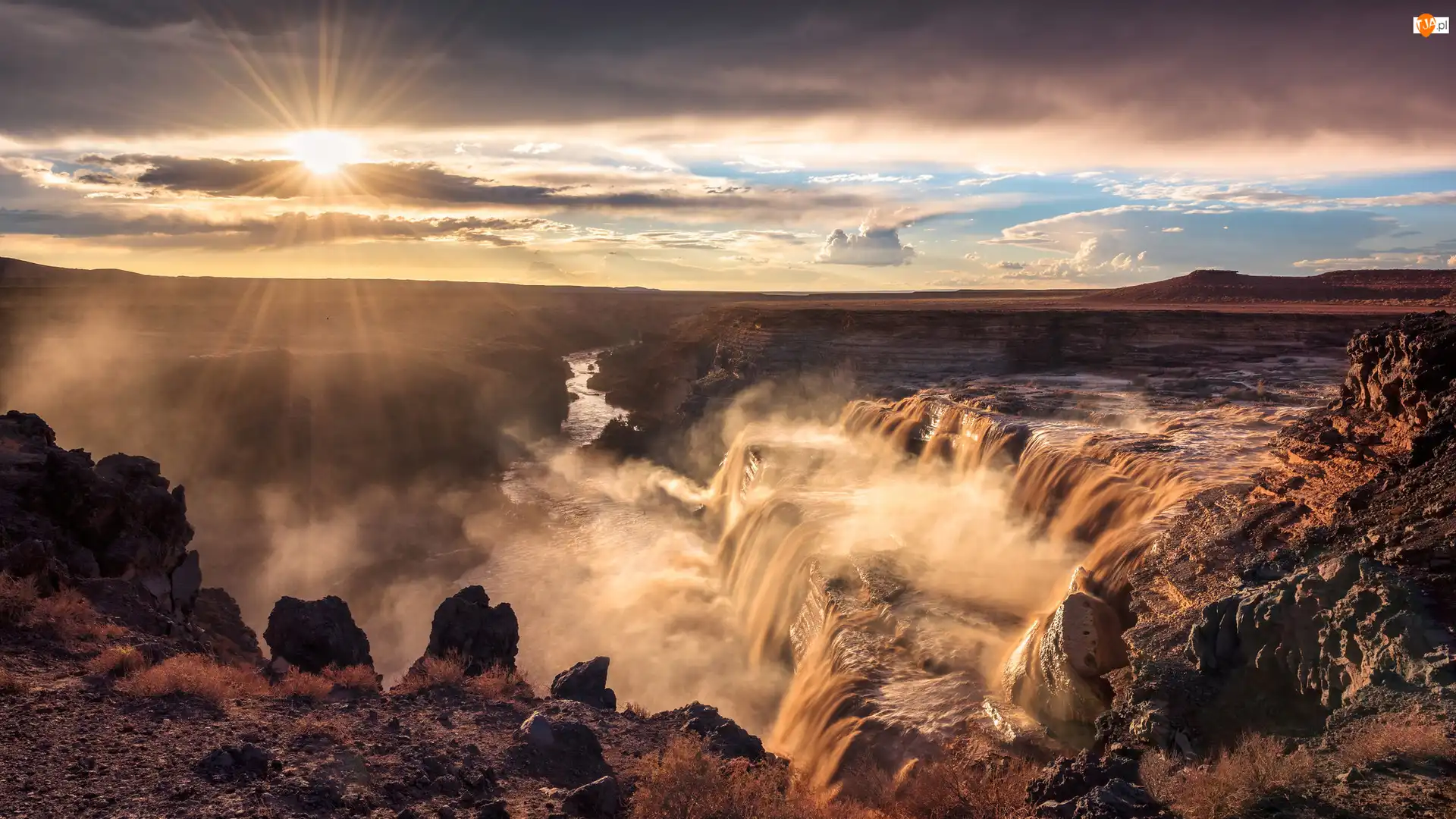 Little Colorado River, Wodospad, Skały, Arizona, Grand Falls, Rzeka, Stany Zjednoczone, Słońce
