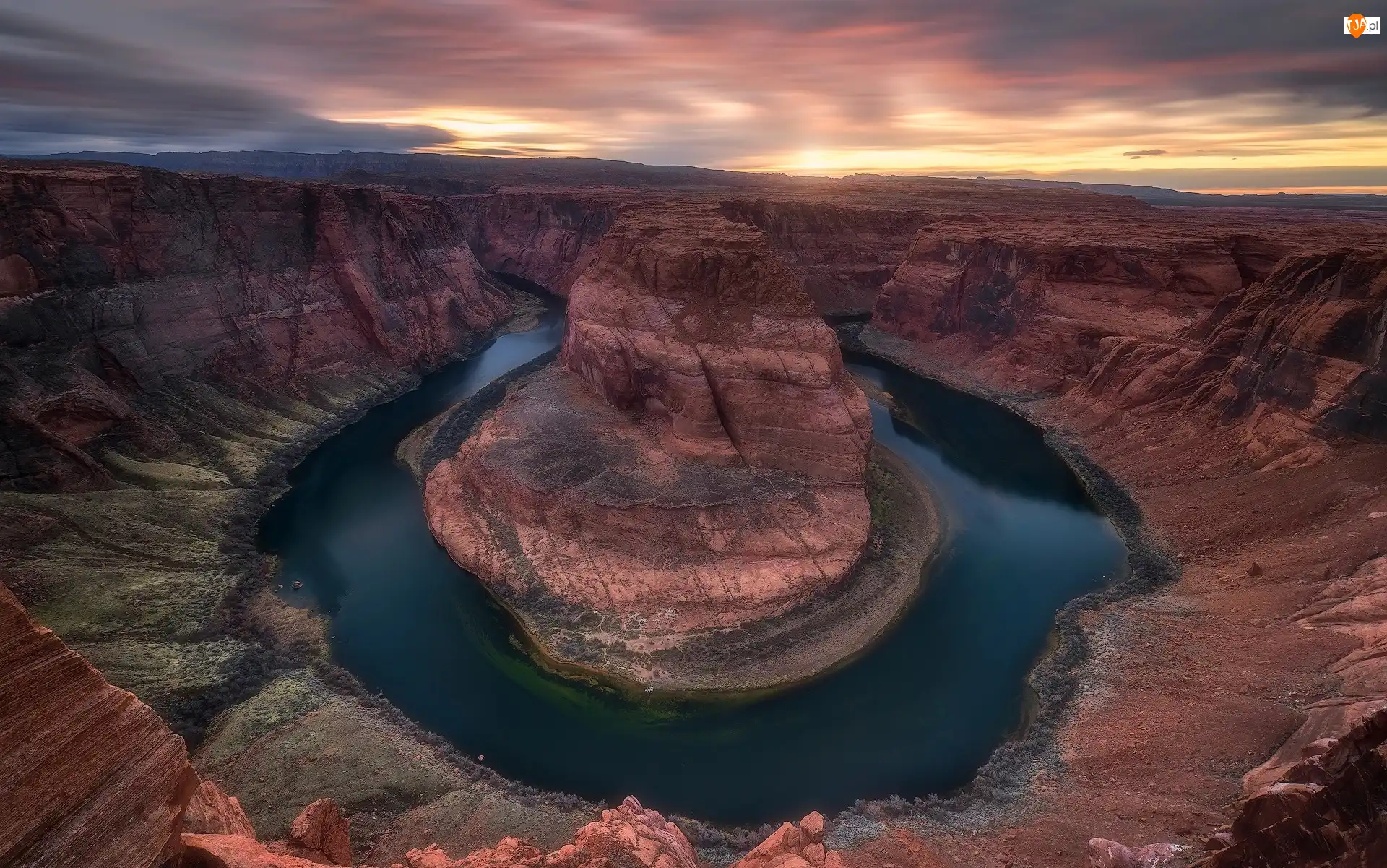 Stany Zjednoczone, Skały, Arizona, Zakole, Horseshoe Bend, Kanion, Rzeka, Park Narodowy Glen Canyon, Kolorado River