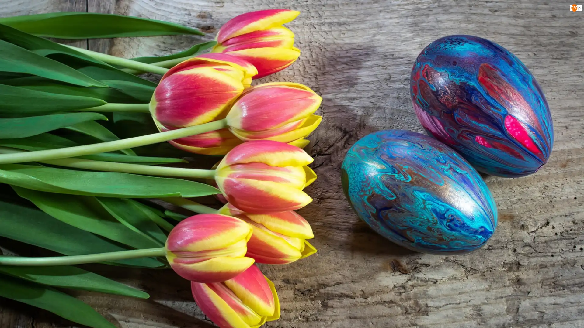 Dwie, Wielkanoc, Tulipany, Żółto-czerwone, Pisanki