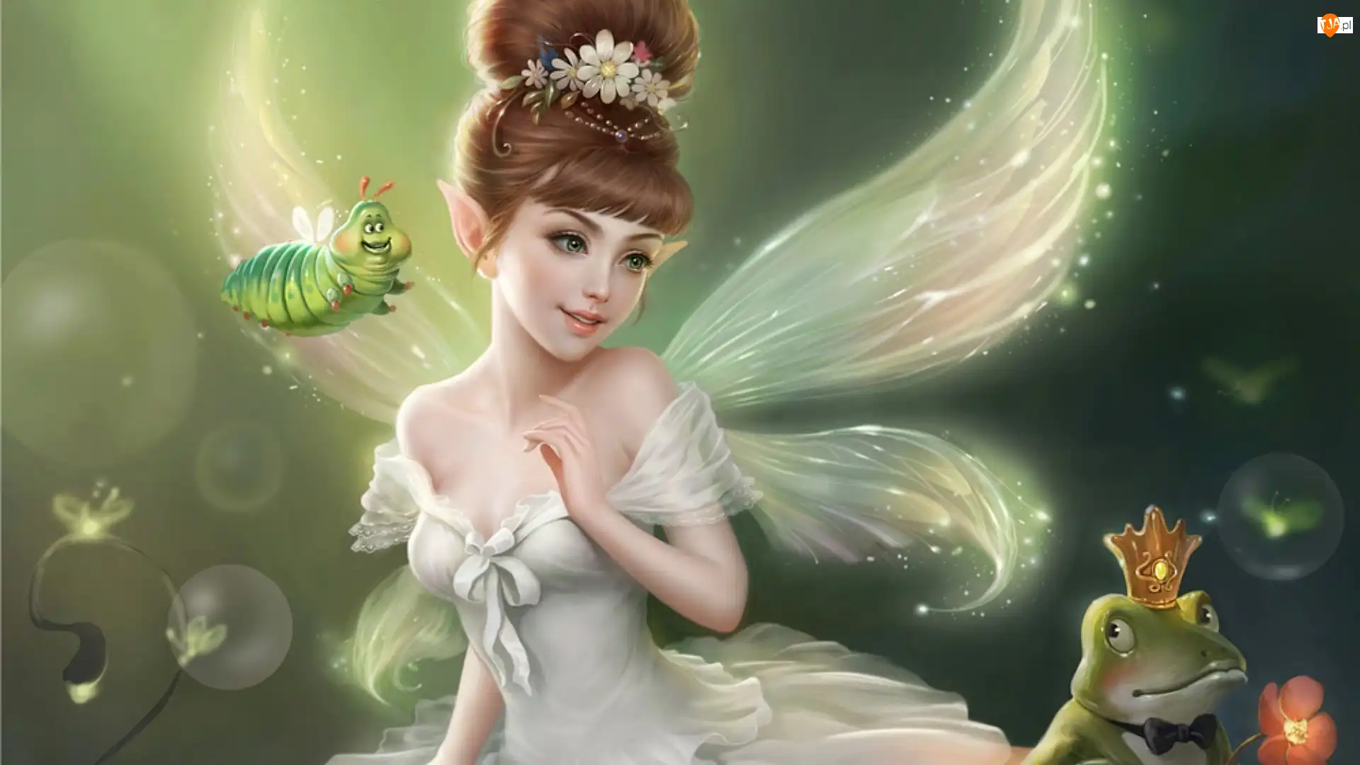 Dziewczyna, Fantasy, Skrzydełka, Robaczek, Elf, Żaba