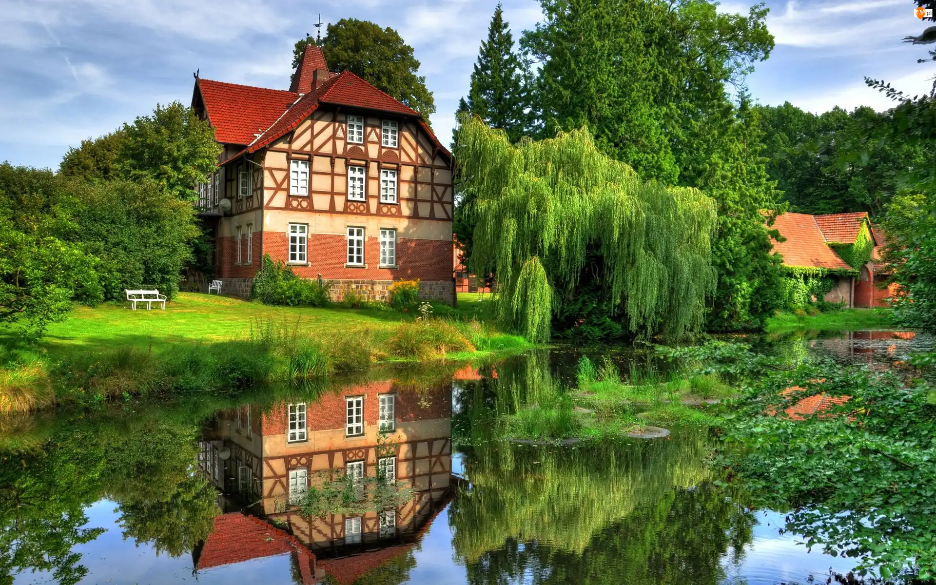 Jezioro, Staw, Ogród, Domy, Odbicie