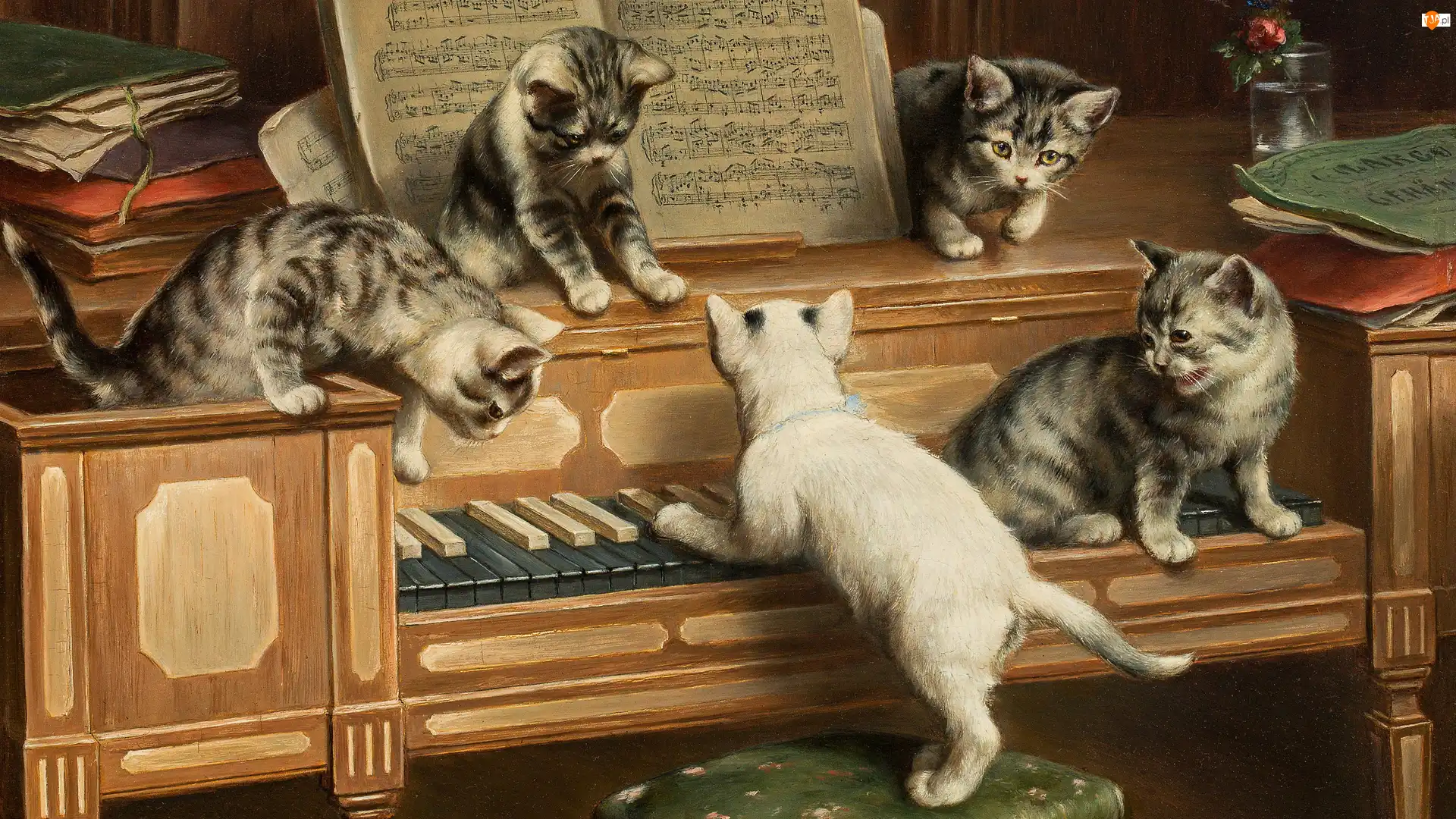 Carl Reichert, Pianino, Obraz, Malarstwo, Koty