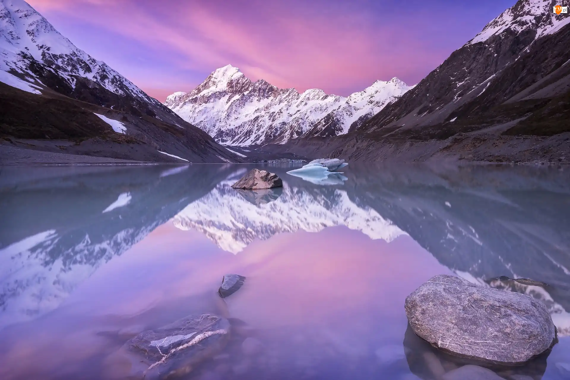 Mount Cook, Góra Cooka, Nowa Zelandia, Góry, Wyspa Południowa, Park Narodowy Góry Cooka, Jezioro