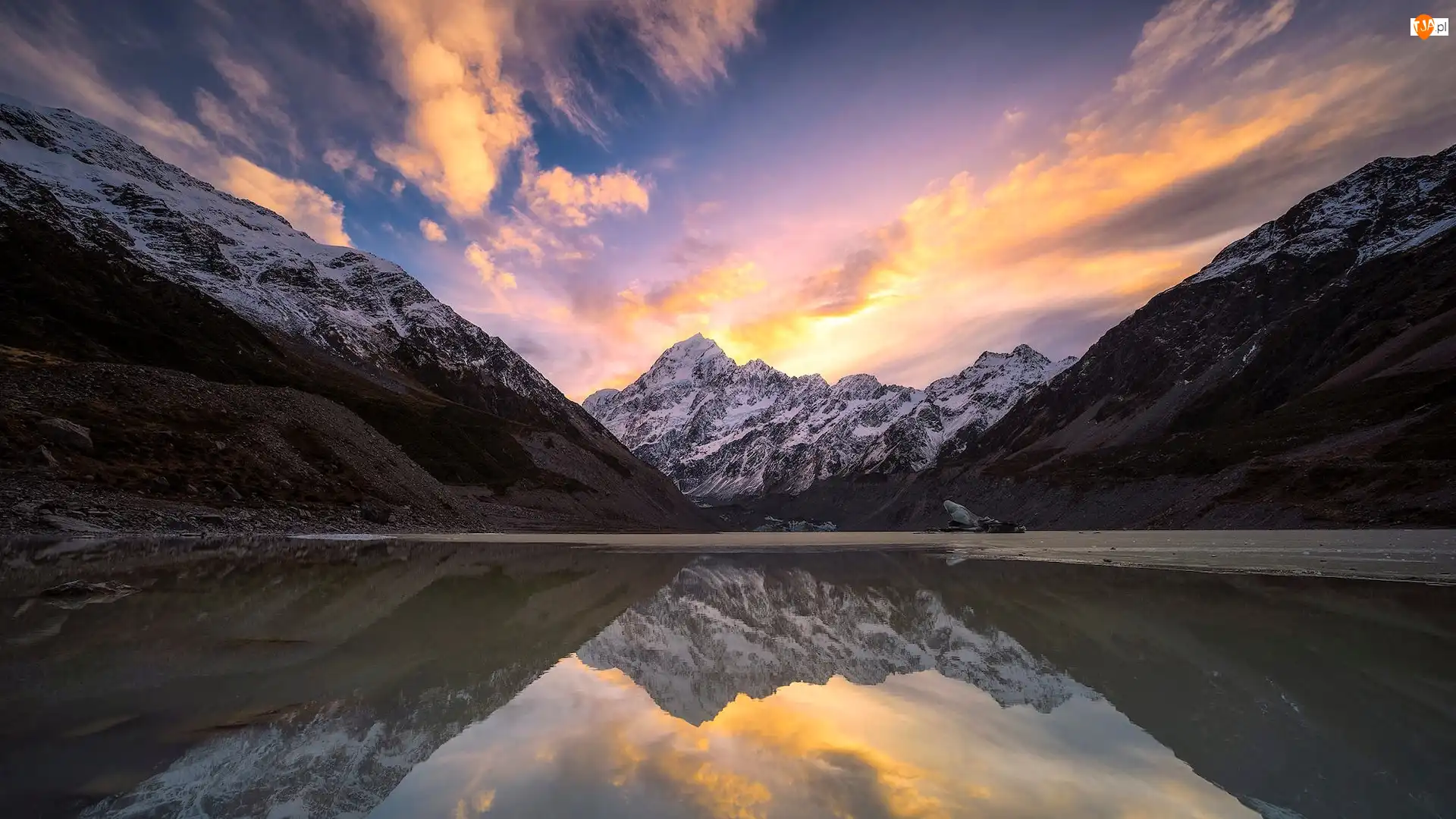 Góra Cooka, Mount Cook, Park Narodowy Góry Cooka, Nowa Zelandia, Jezioro, Wyspa Południowa