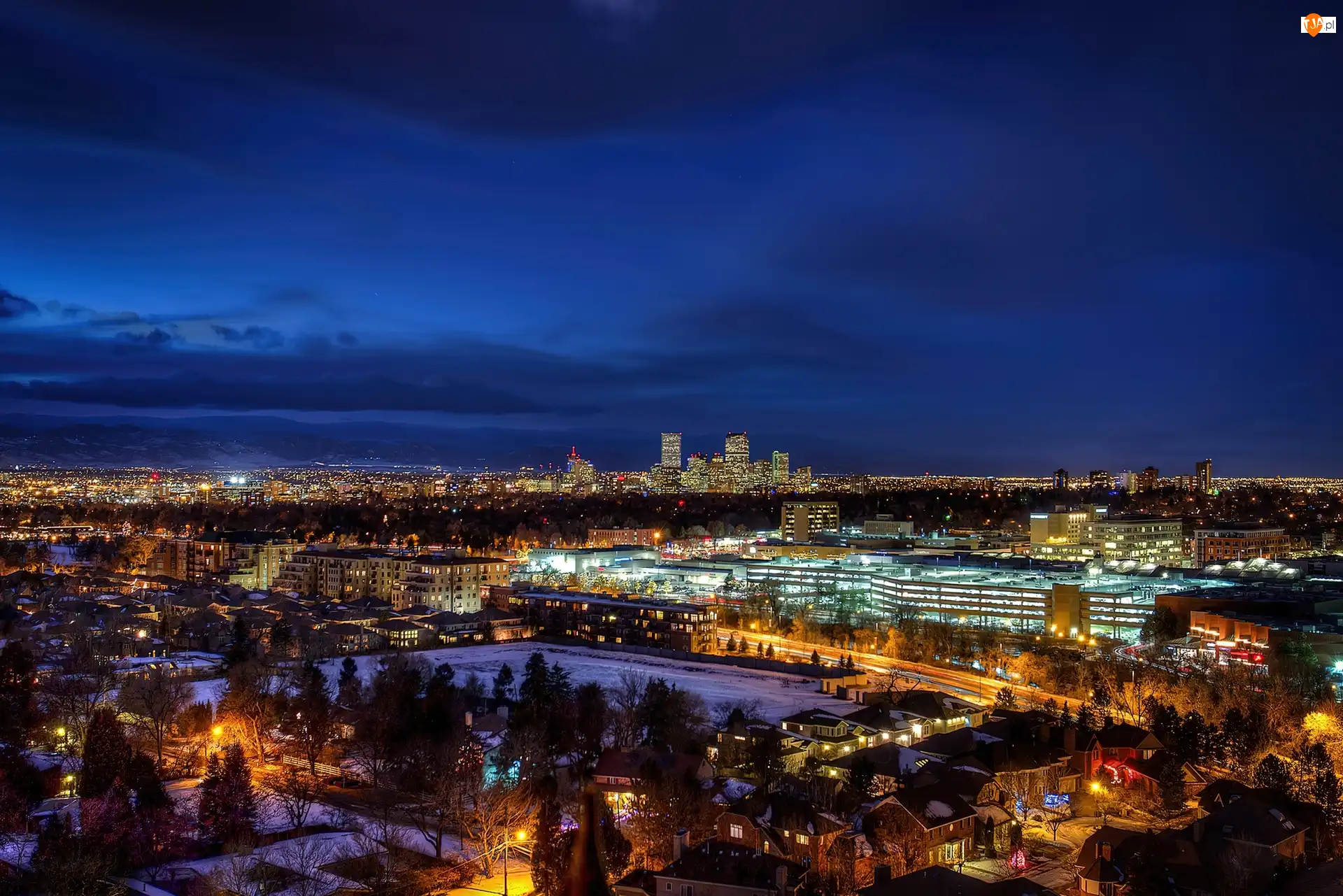 Światła, Miasto, Nocą, Panorama