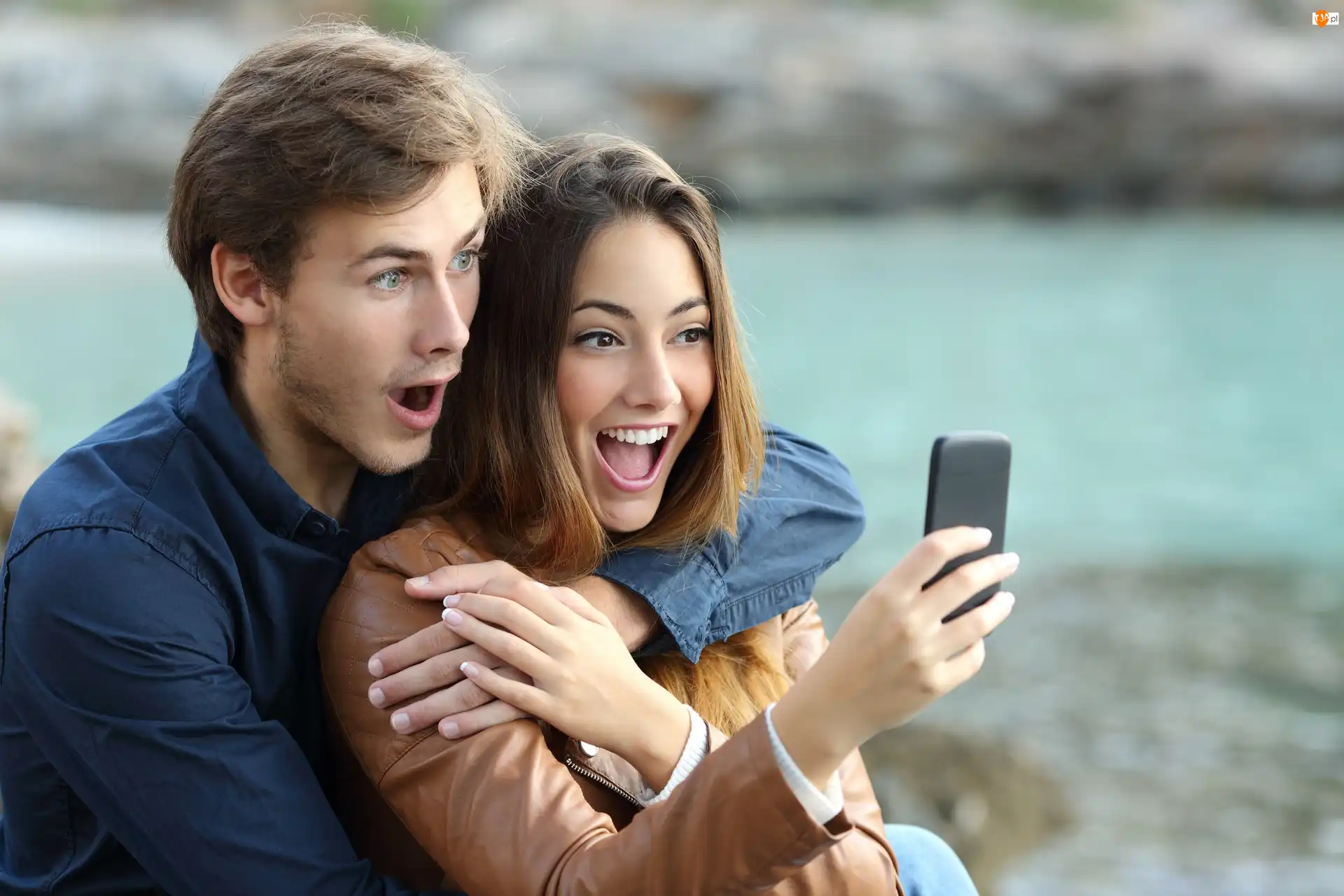 Radość, Selfie, Dziewczyna, Chłopak, Telefon