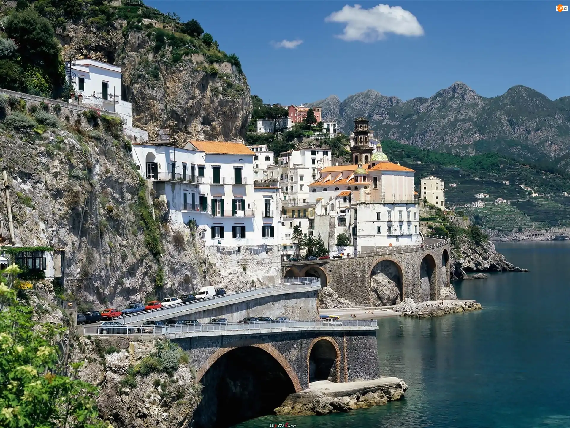 Amalfi, Góry, Atrani, Włochy, Morze