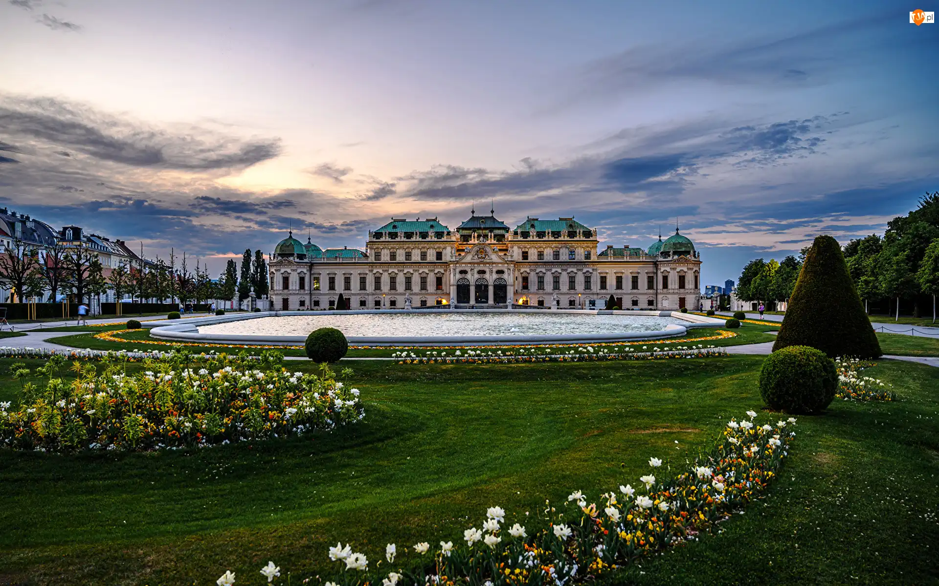 Belweder w Wiedniu, Rabaty, Austria, Pałac, Wiedeń, Trawa, Kwiaty